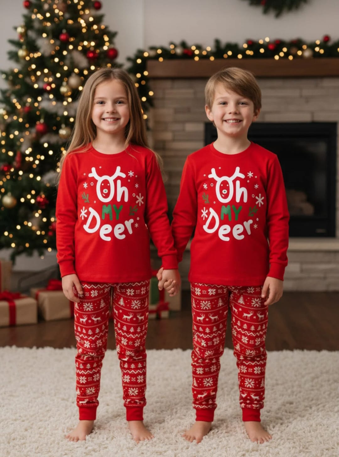 Yeni yıl özel tasarım %100 pamuk pijama takımı 