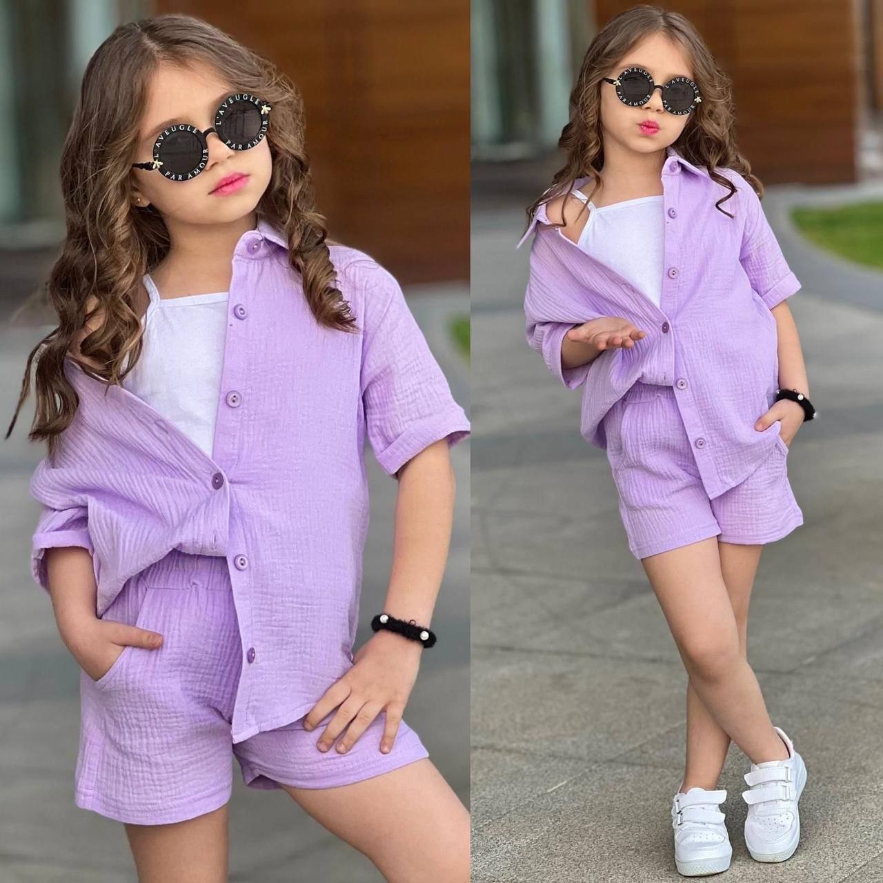 Müslin 3 parçalı lila takım