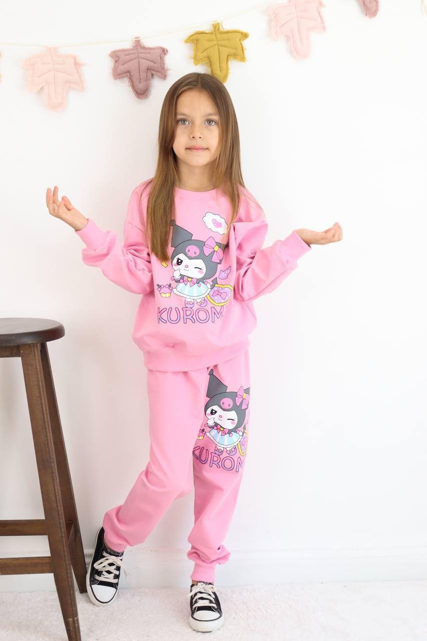 Kuromi baskılı pembe renk 2li takım 