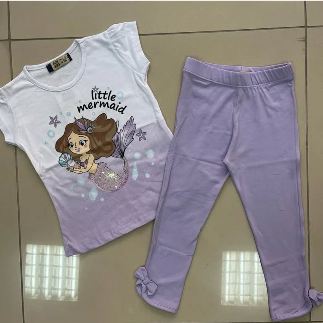 Denizkızı baskılı tayt t-shirt penye takım