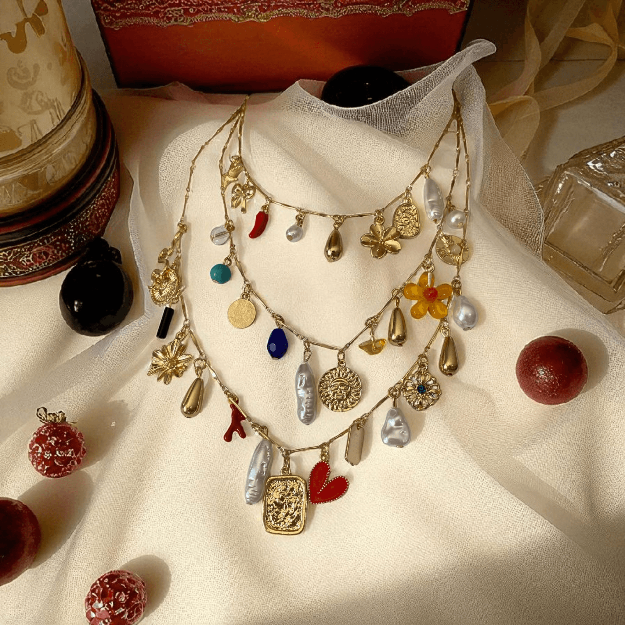 3’lü Altın Kaplama Charm Kolye