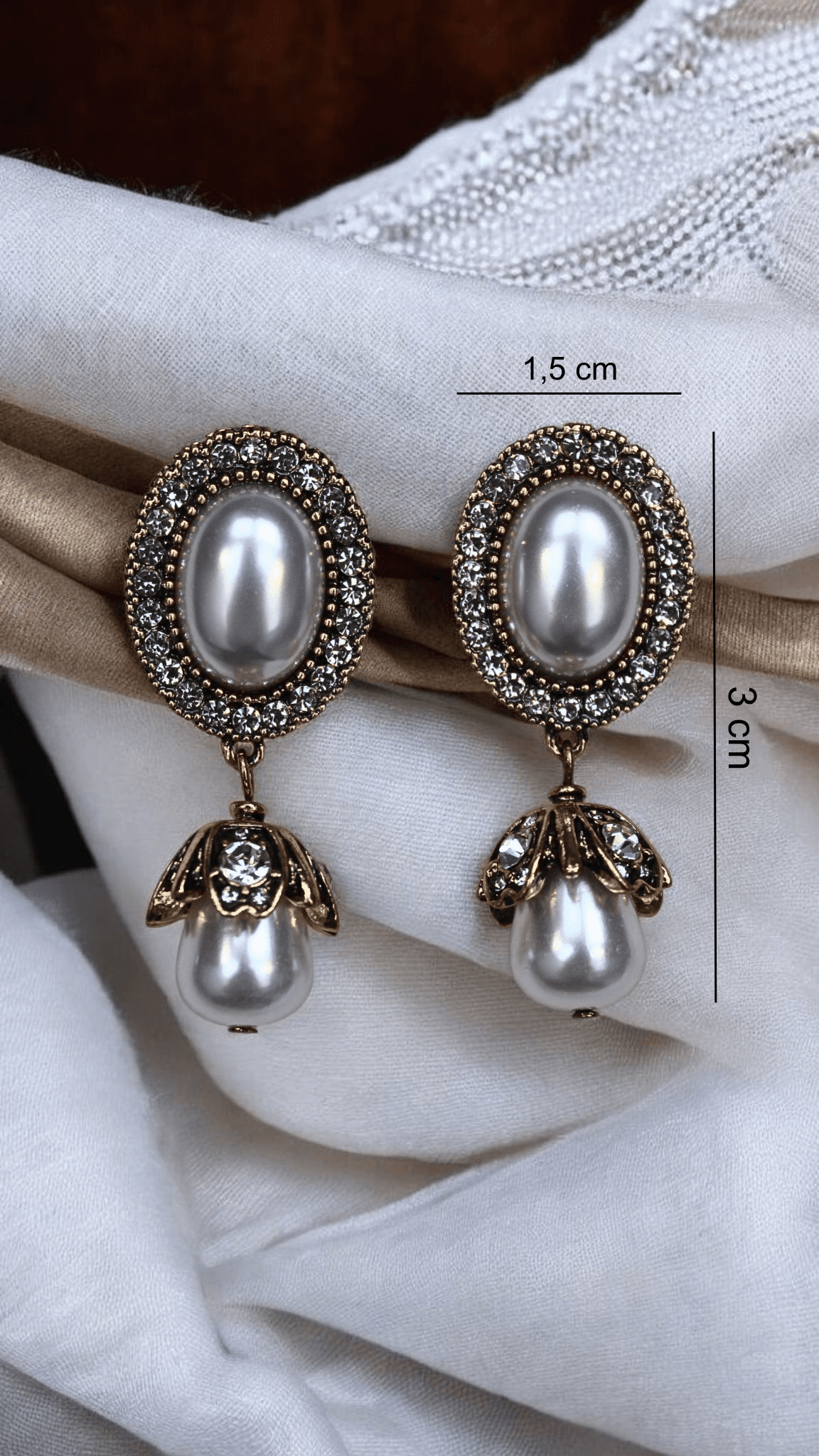 Vintage Zirkon Taşlı İncili Barok Küpe