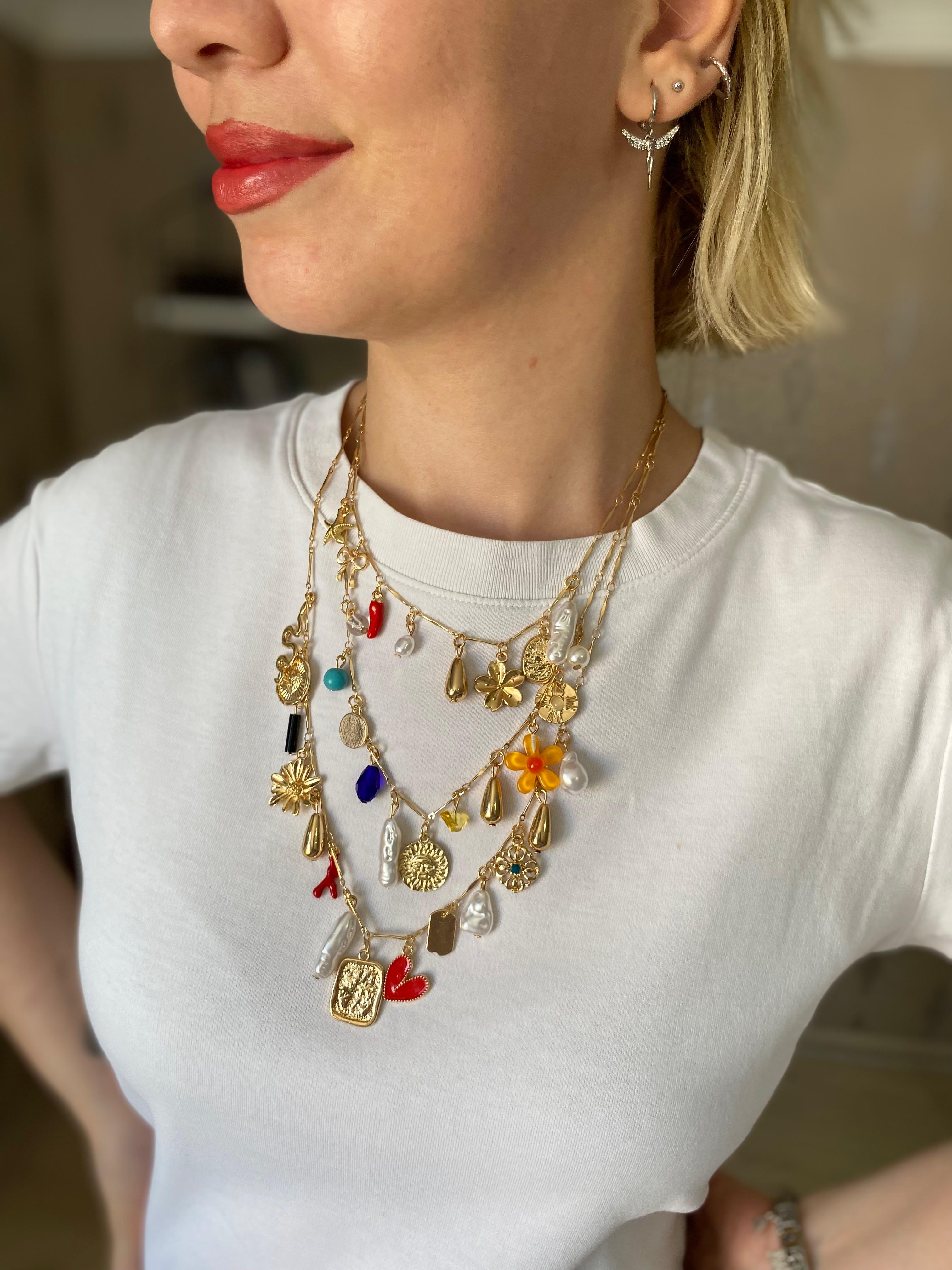3’lü Altın Kaplama Charm Kolye
