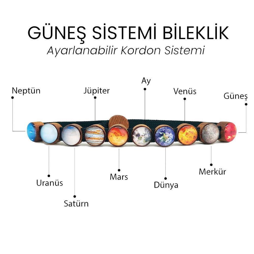 Güneş Sistemi Bileklik (Unisex Ayarlanabilir Dokuma Kordonlu)