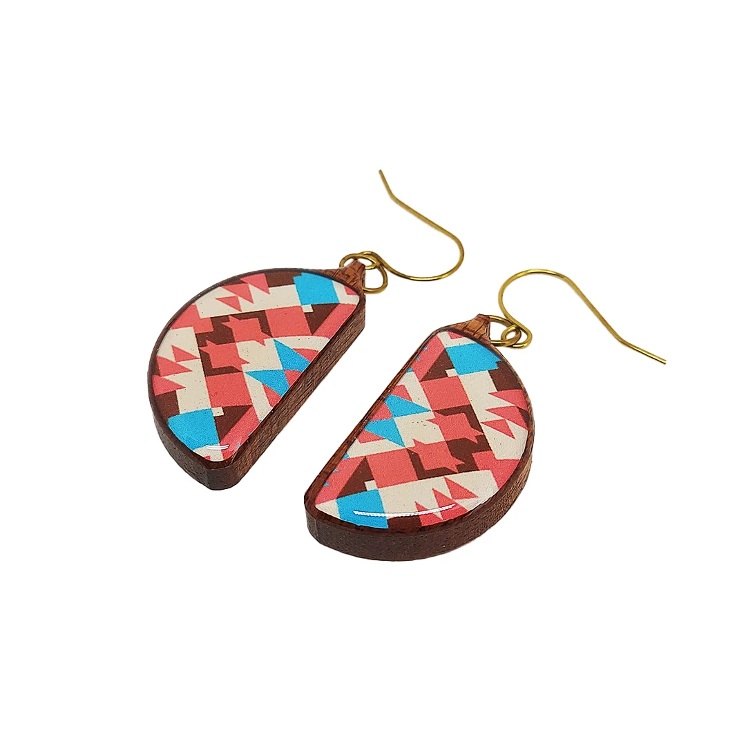 Yarım Daire Etnik Desenli Küpe