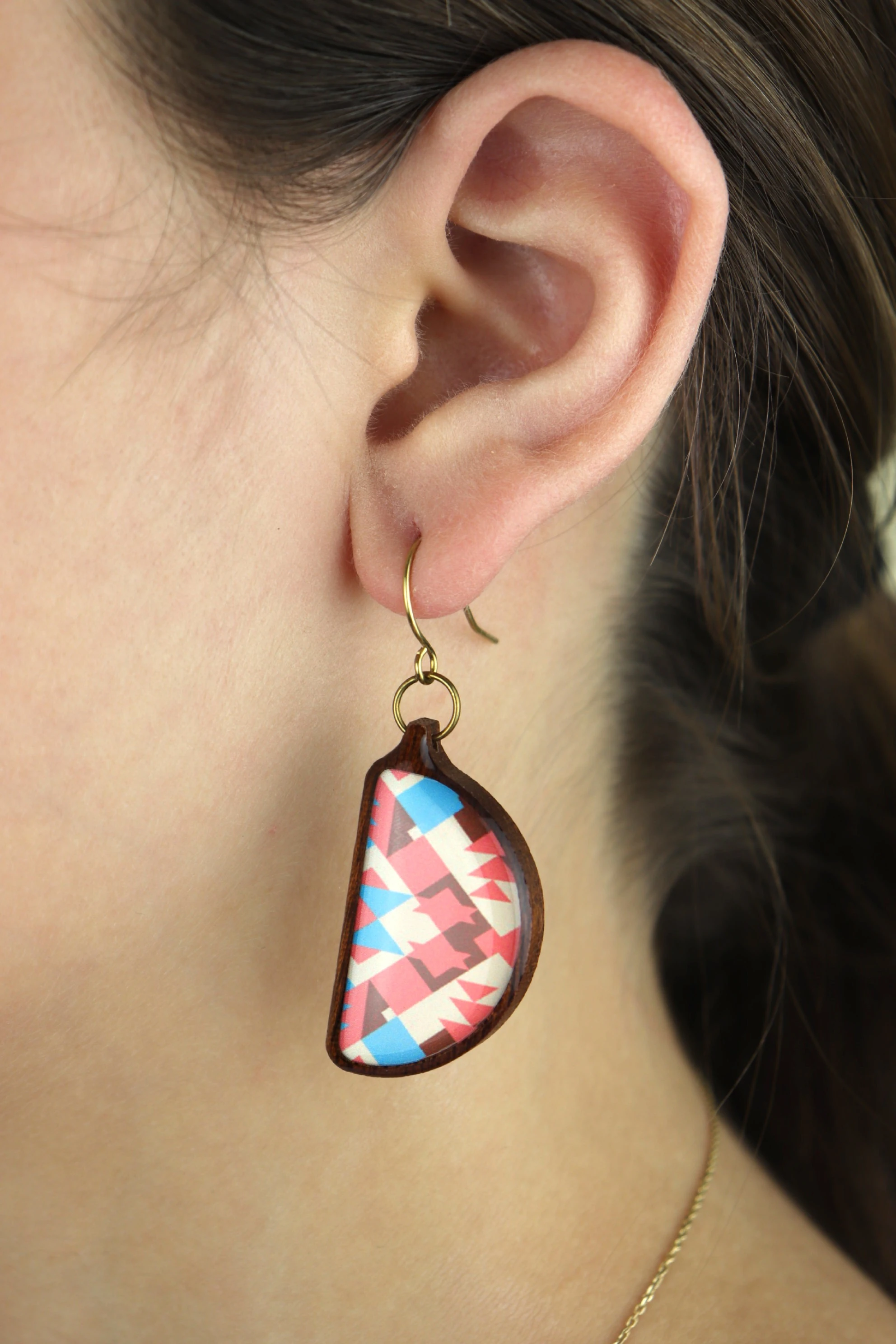 Yarım Daire Etnik Desenli Küpe