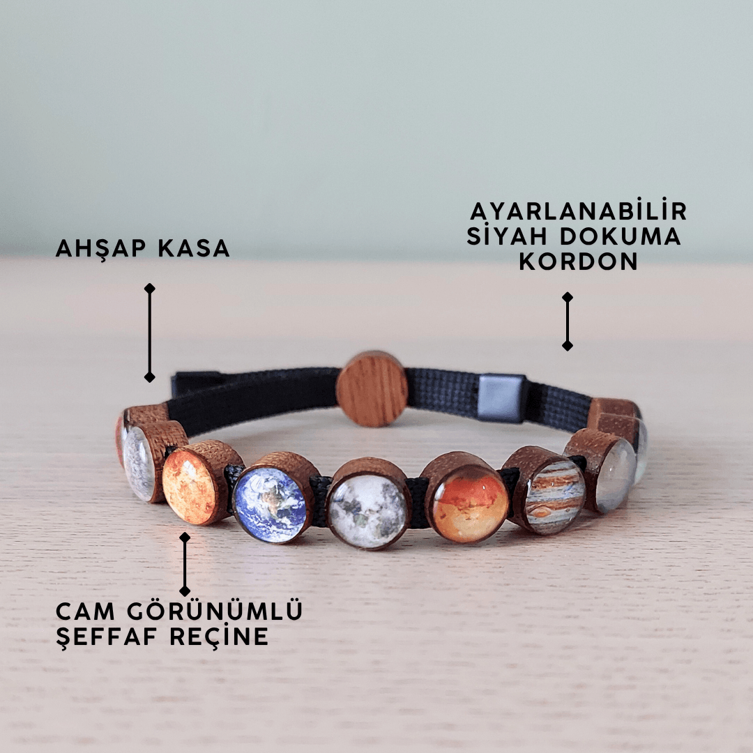 Güneş Sistemi Bileklik (Unisex Ayarlanabilir Dokuma Kordonlu)