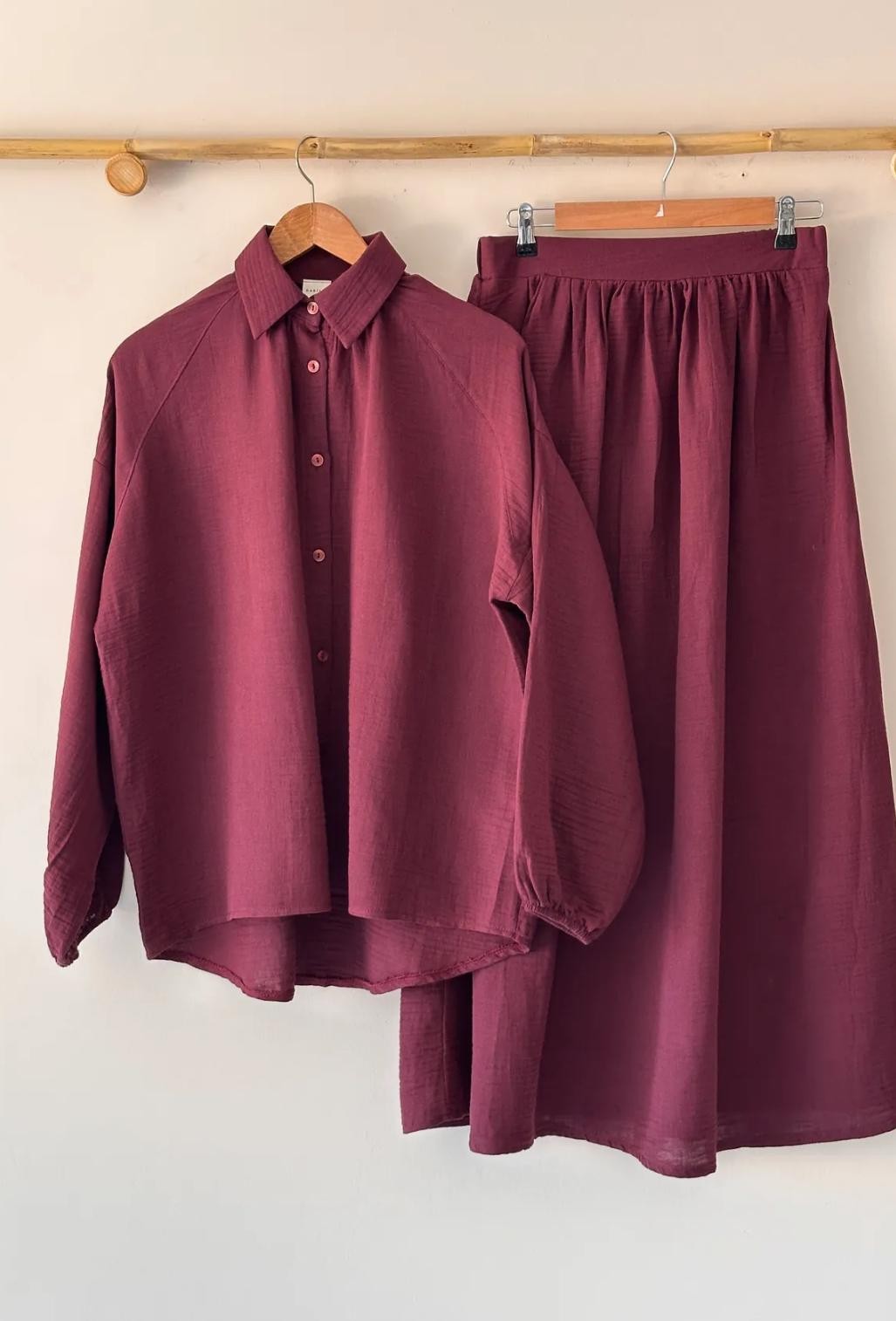 Müslin Etekli Takım - Bordo