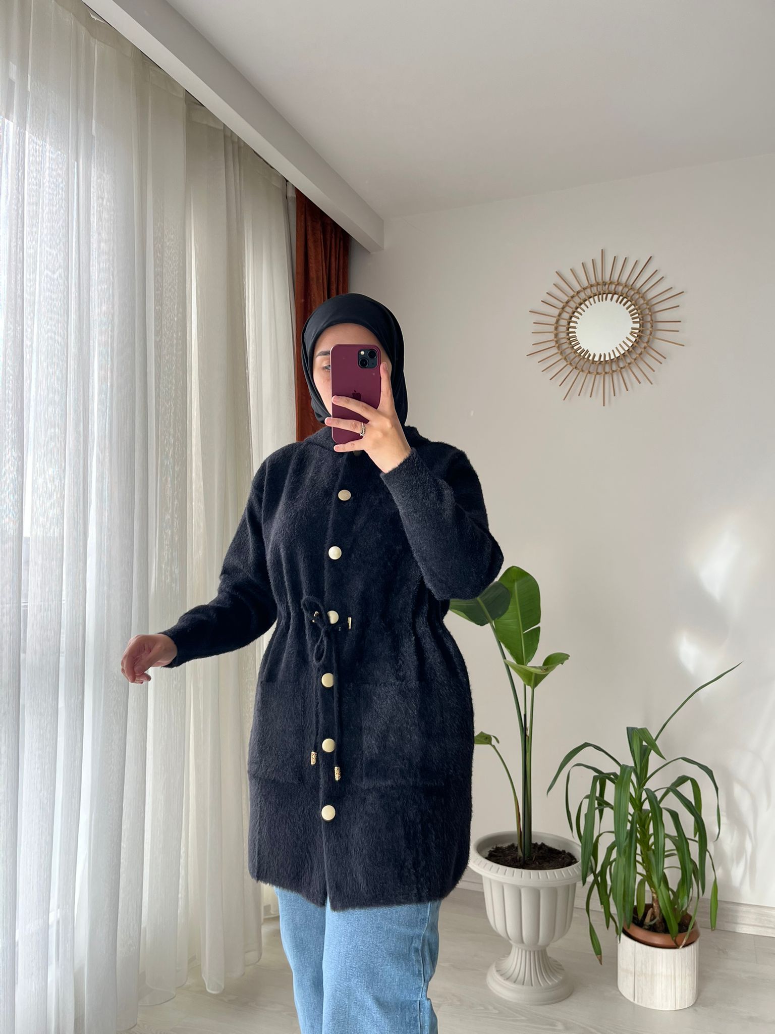 Beli Ayarlanabilir Kapüşonlu Ve Cepli Angora Hırka
