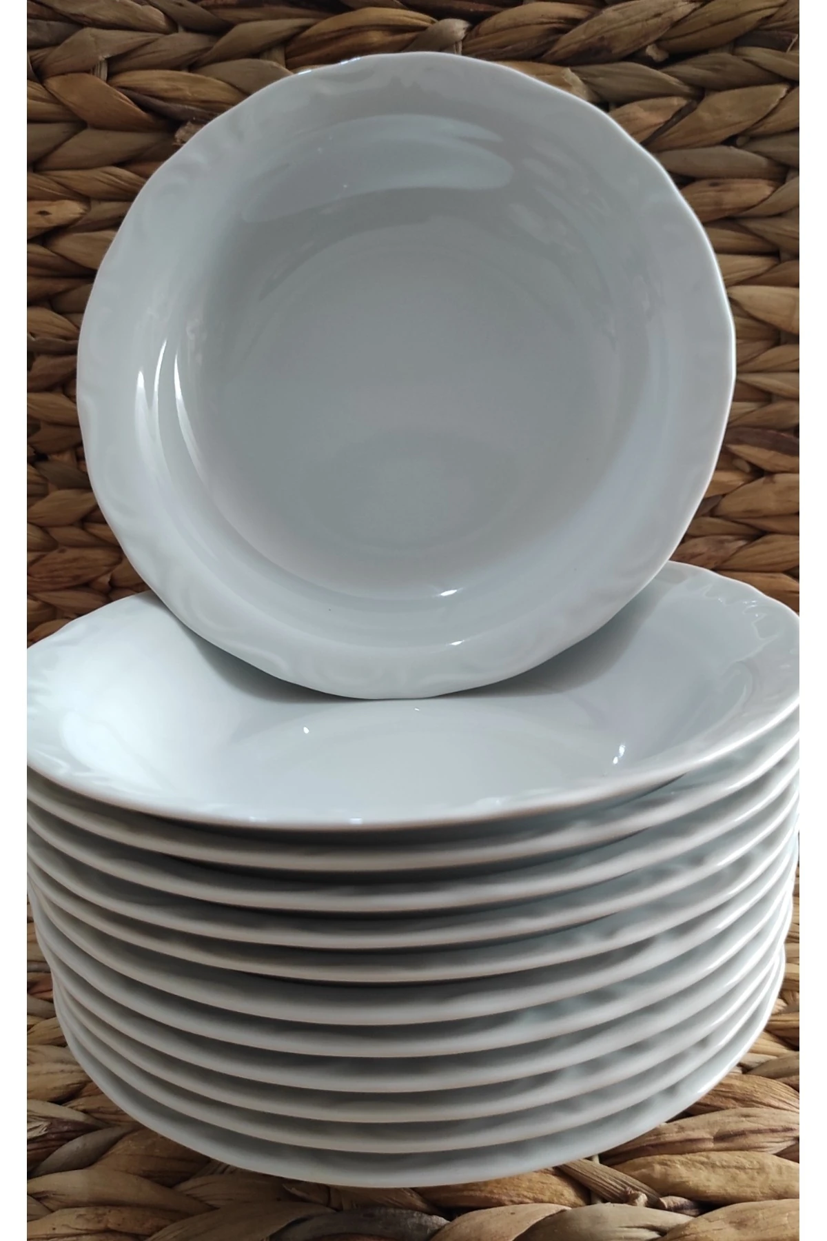 PORSELEN ANADOLU BEYAZI 12 ADET 19 CM (BÜYÜK) ÇUKUR YEMEK TABAK