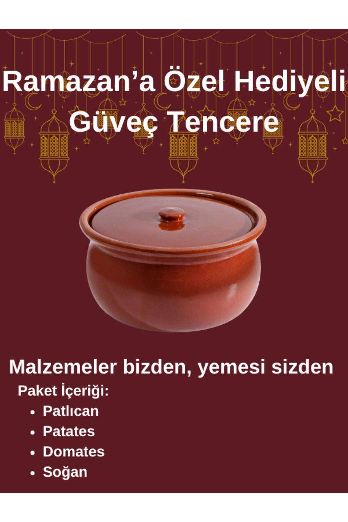 Tam Sırlı Orta Boy Güveç Tencere Hediyeli
