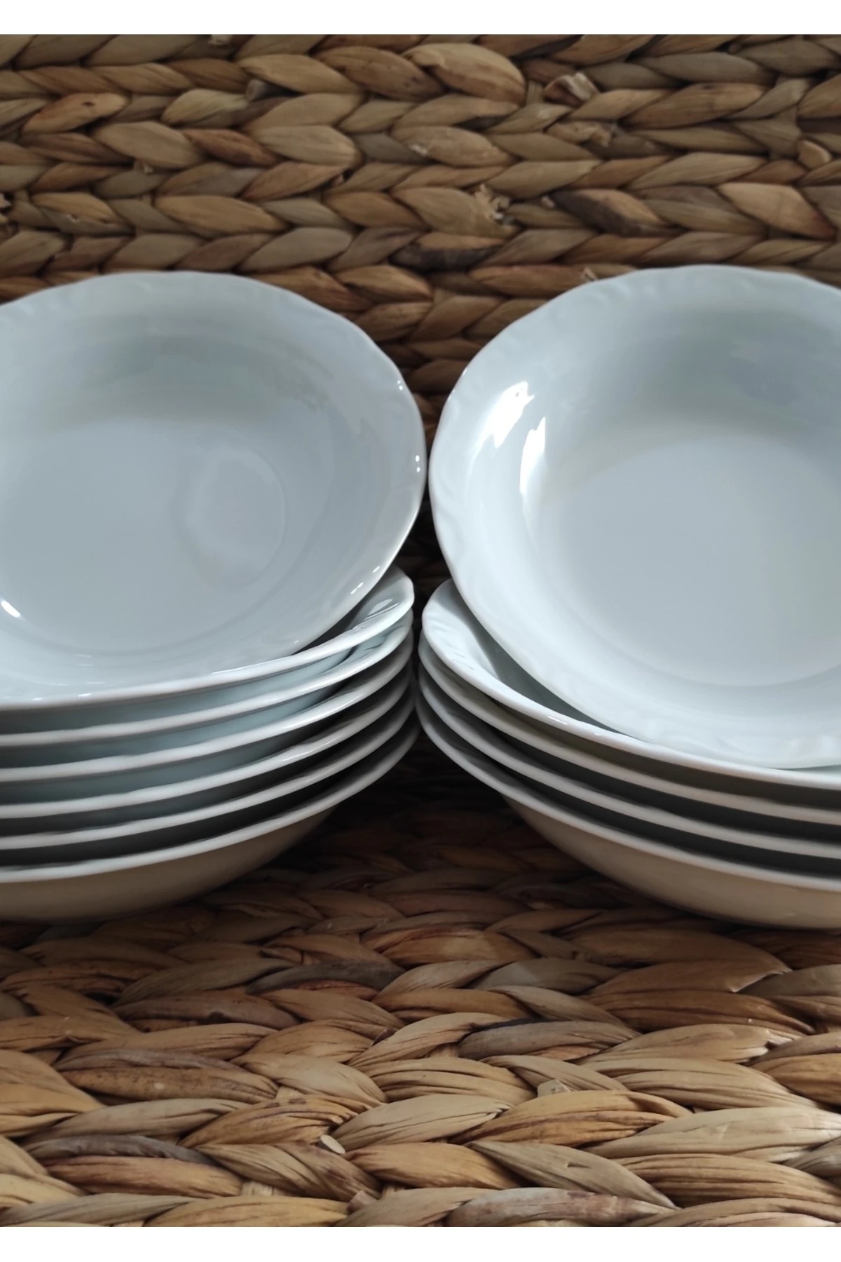 PORSELEN ANADOLU BEYAZI 12 ADET 19 CM (BÜYÜK) ÇUKUR YEMEK TABAK