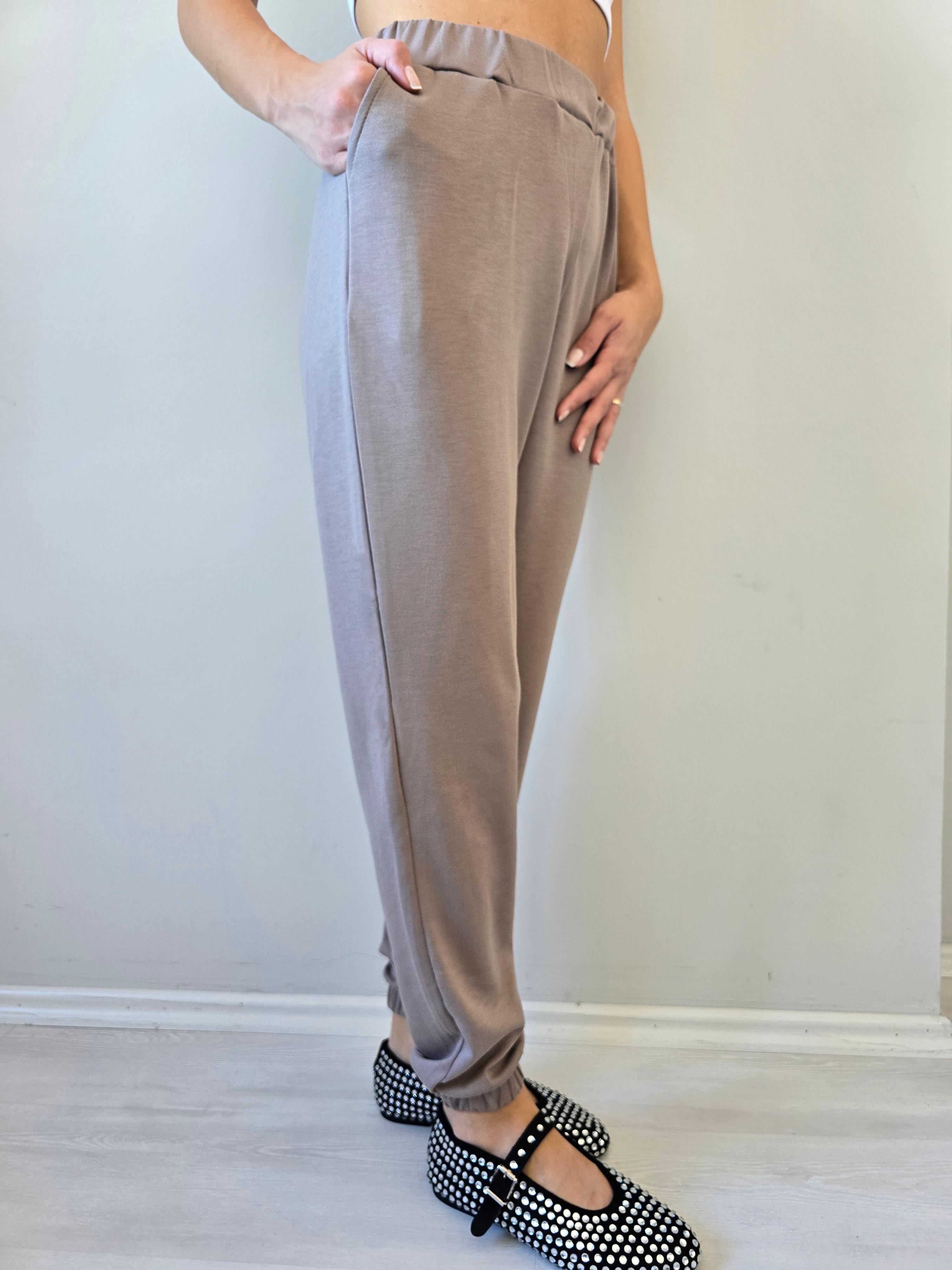 Chic Pant - Cepli Lastikli Paça Pantolon - Vizon