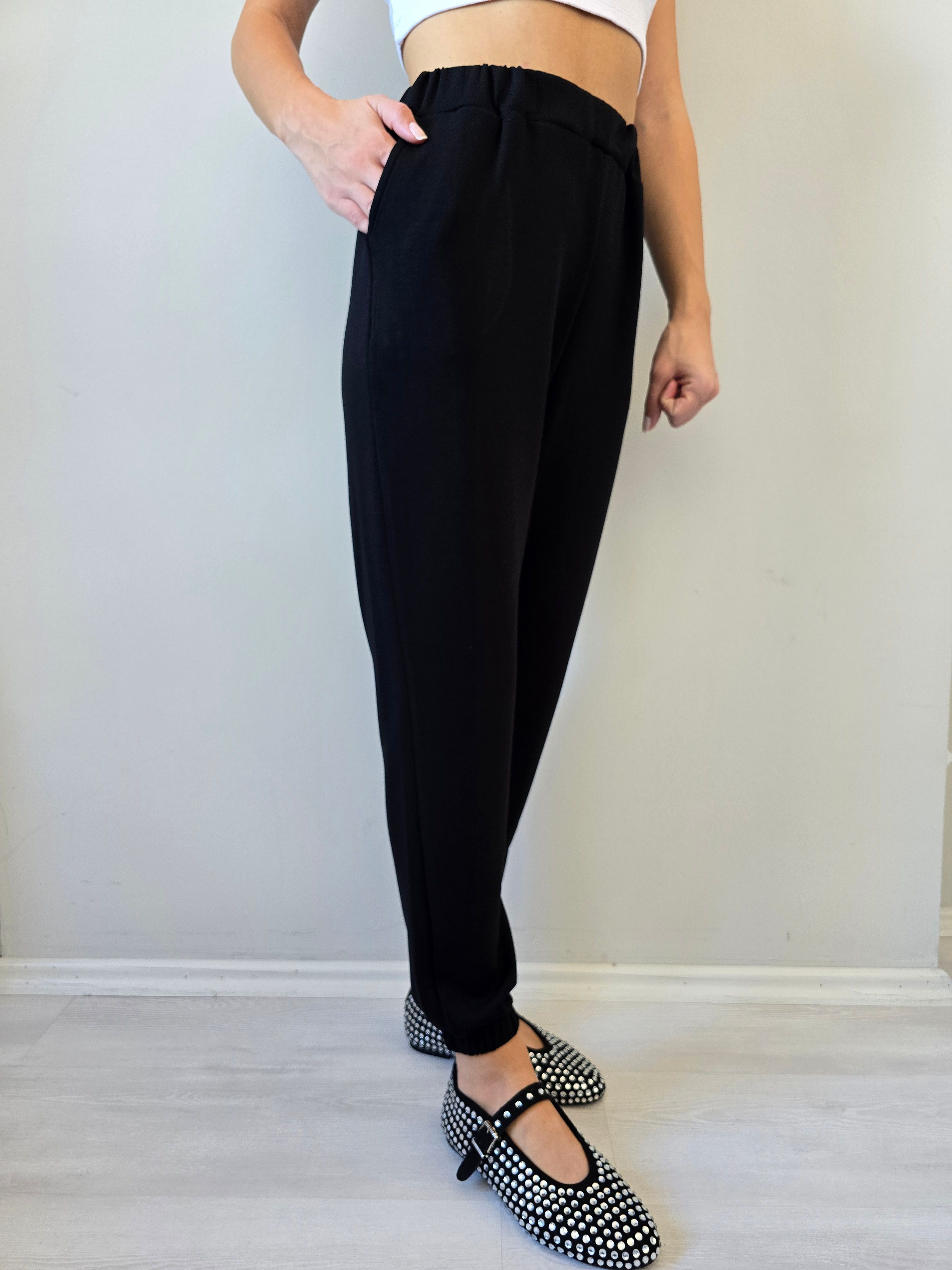 Chic Pant - Cepli Lastikli Paça Pantolon - Siyah