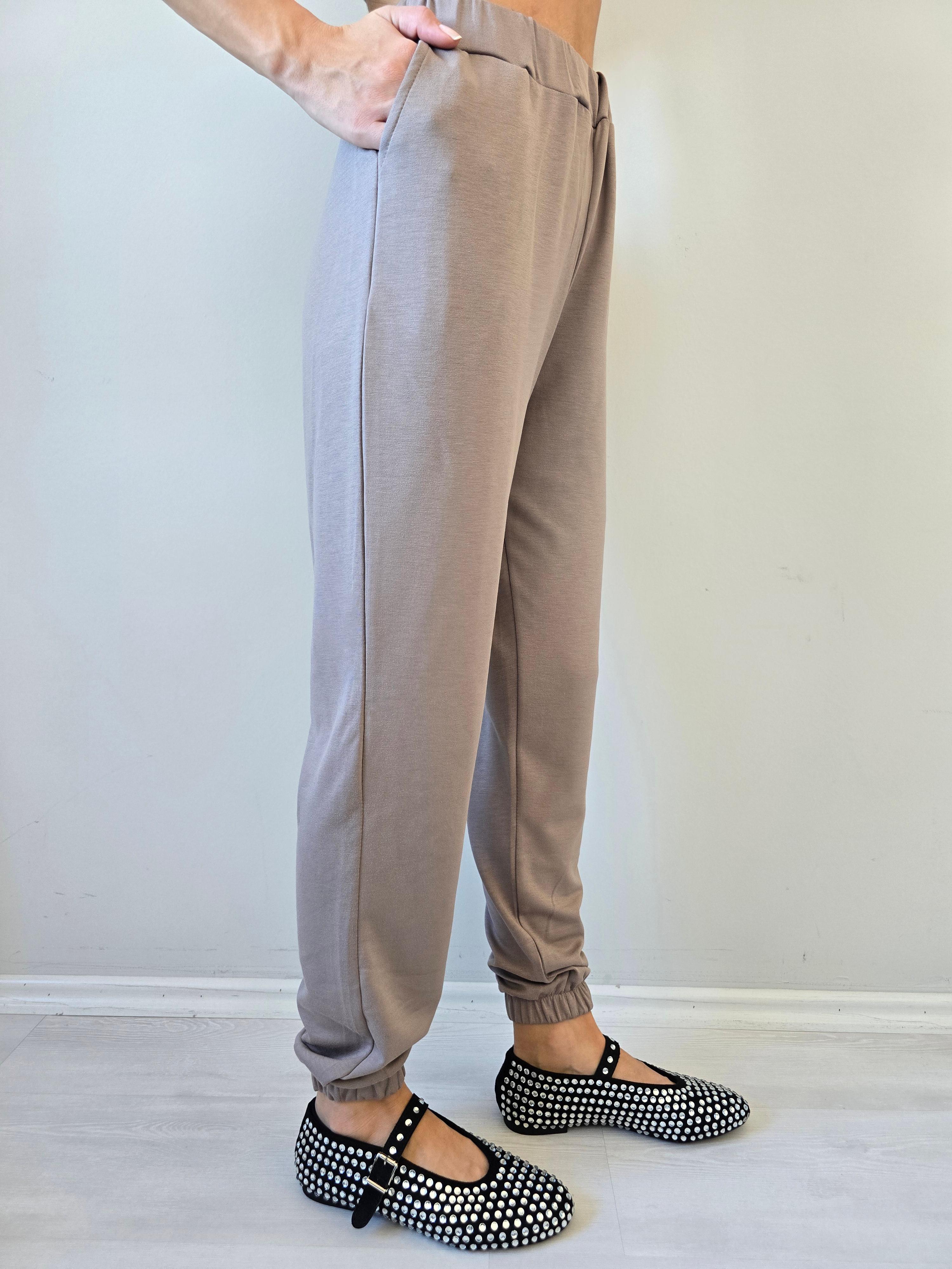 Chic Pant - Cepli Lastikli Paça Pantolon - Vizon