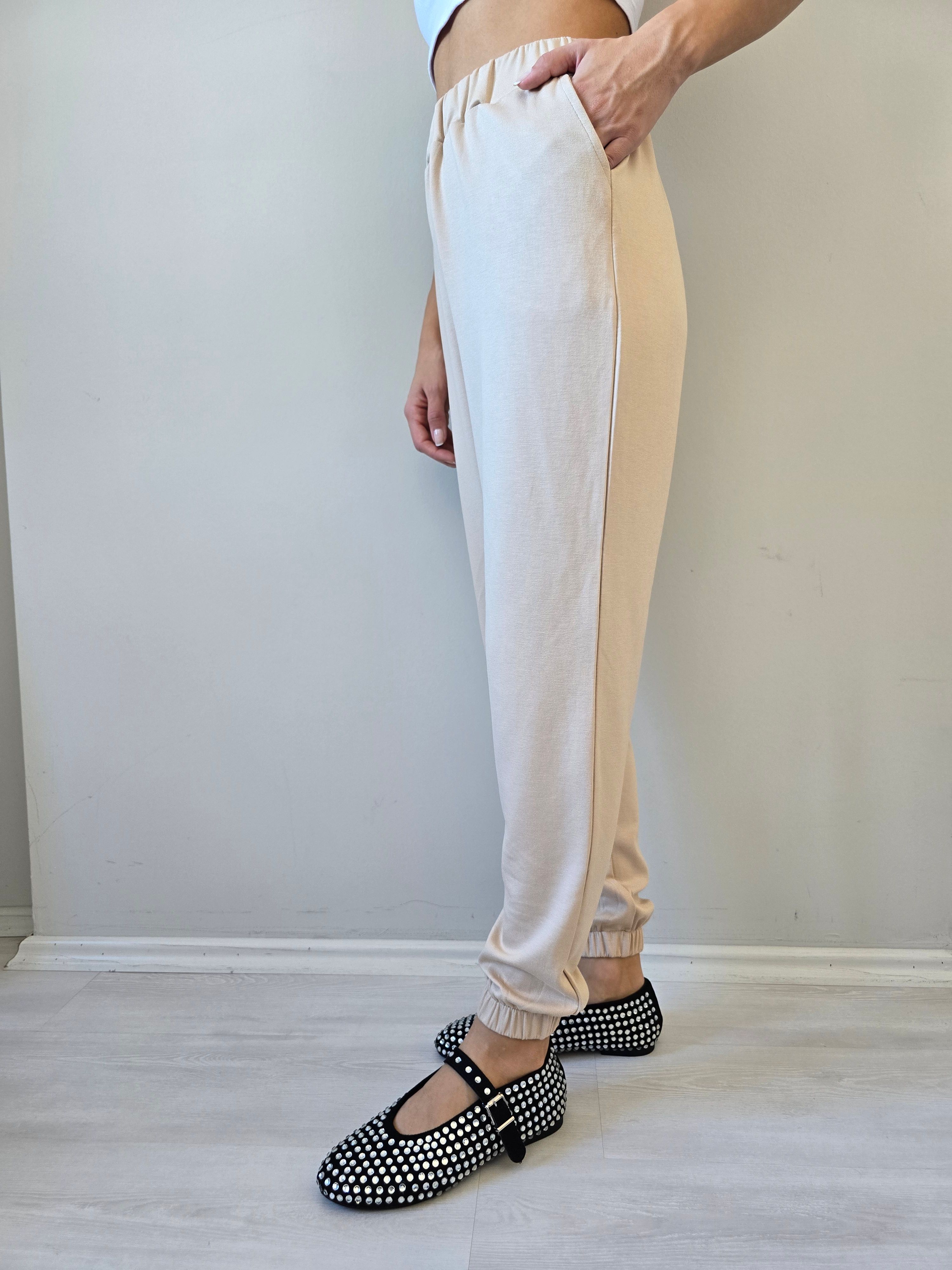 Chic Pant - Cepli Lastikli Paça Pantolon - Taş Rengi