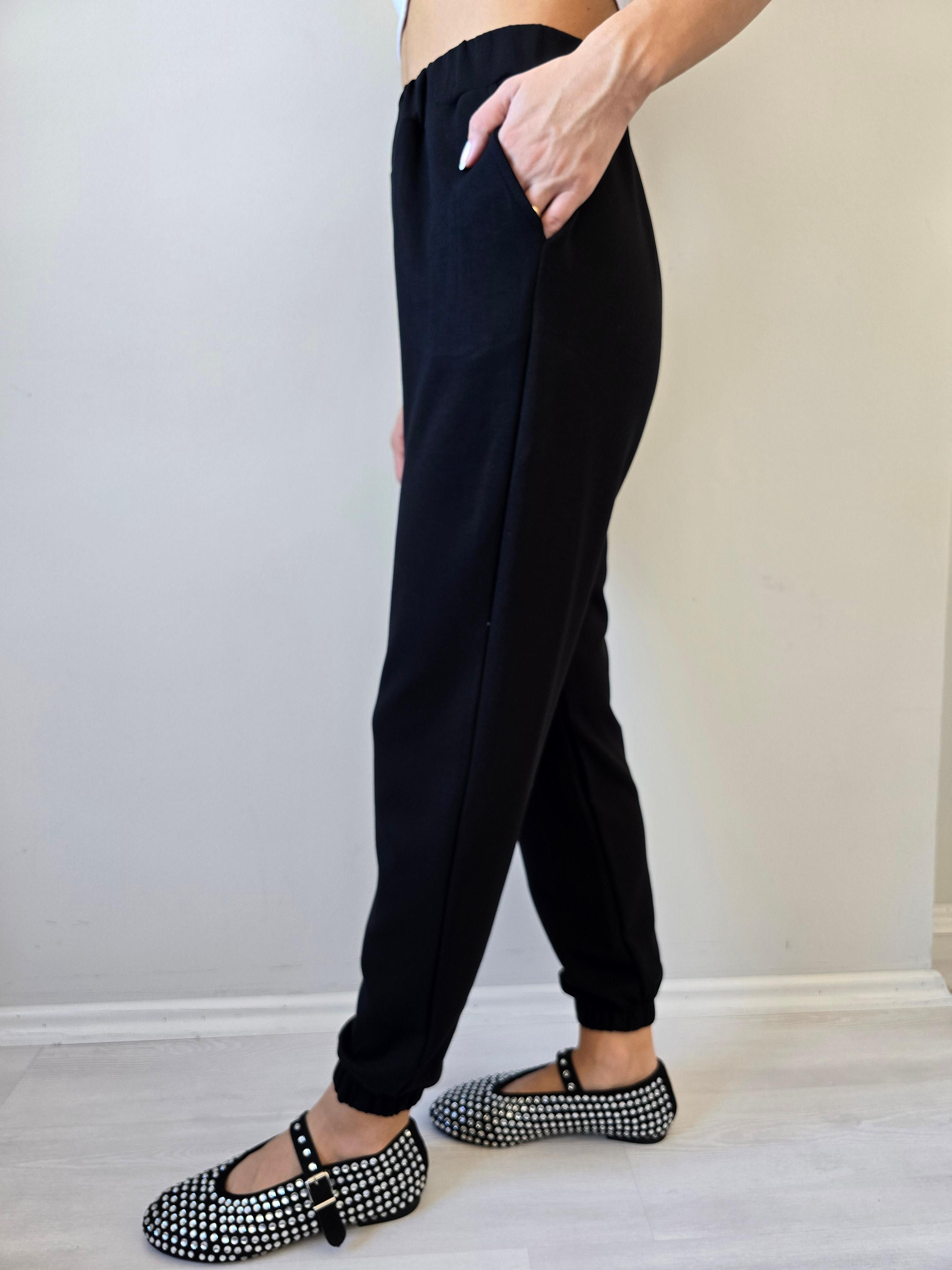 Chic Pant - Cepli Lastikli Paça Pantolon - Siyah