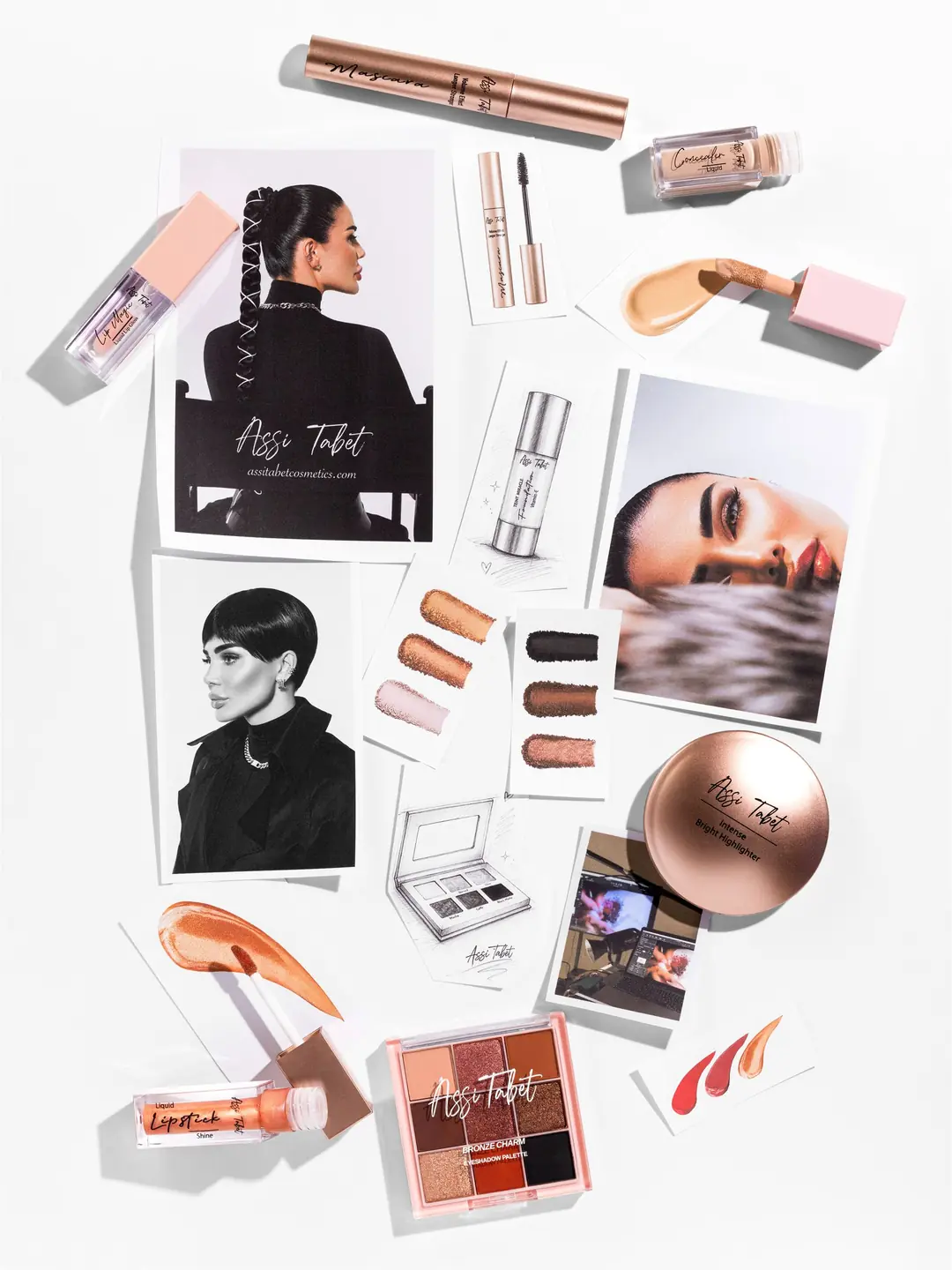 Assi Tabet Cosmetics — backstage: ürünler, eskizler ve Assi Tabet portreleri