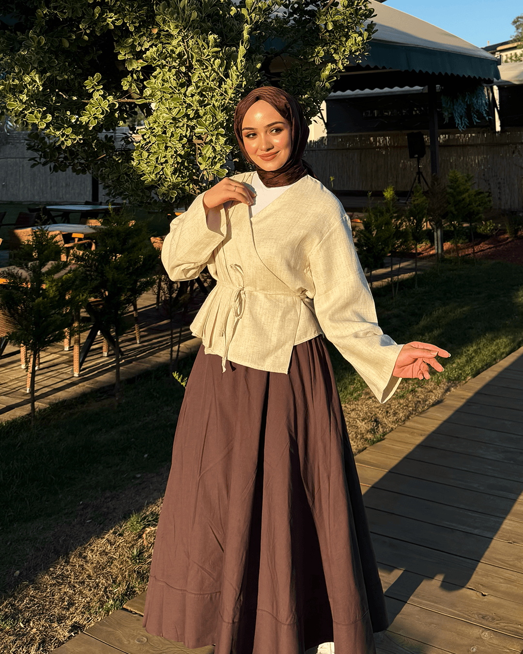 Kaelora Pile Detaylı Anvelop Keten Kimono