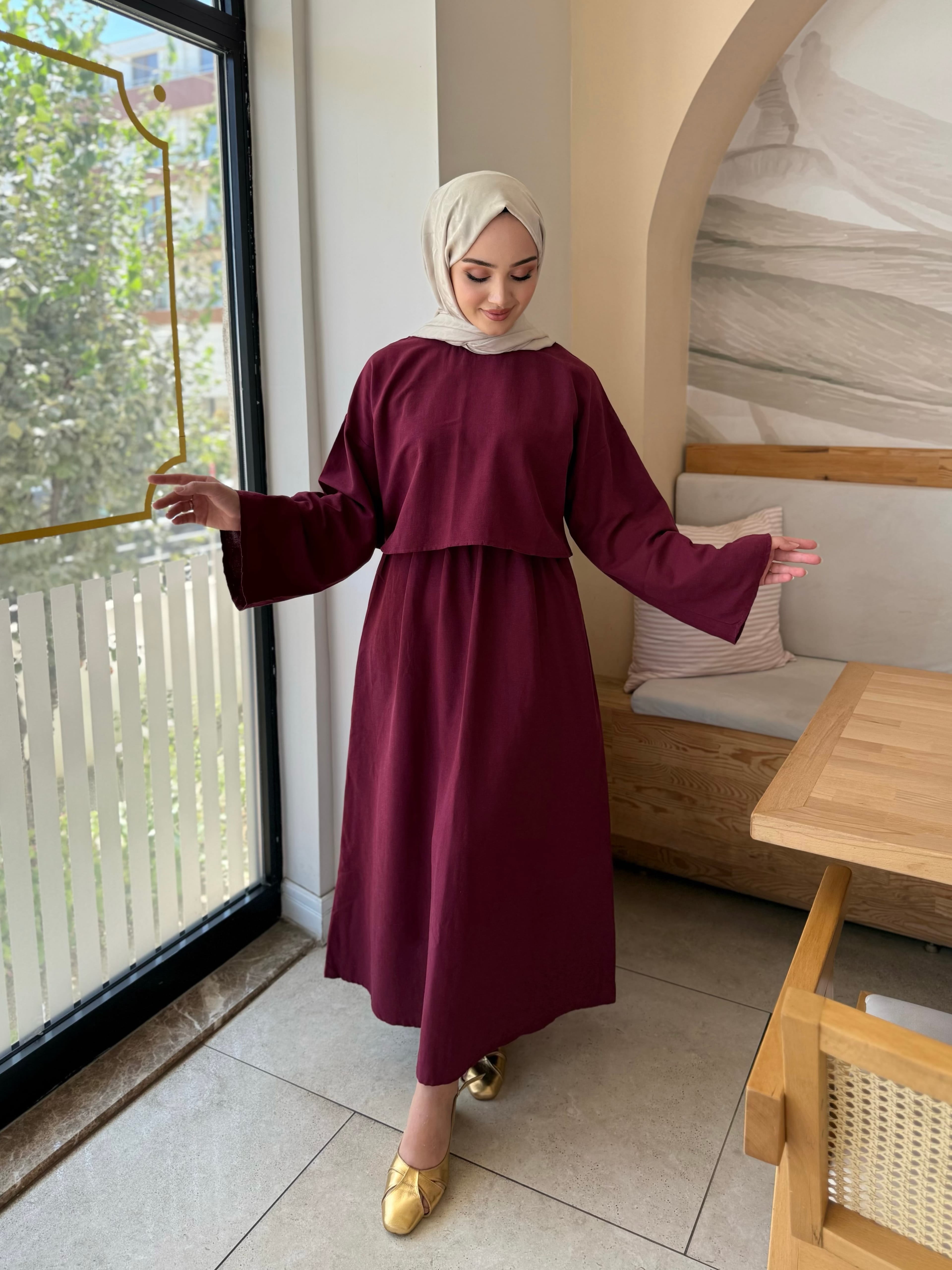 Bordo Liris Keten Takım 