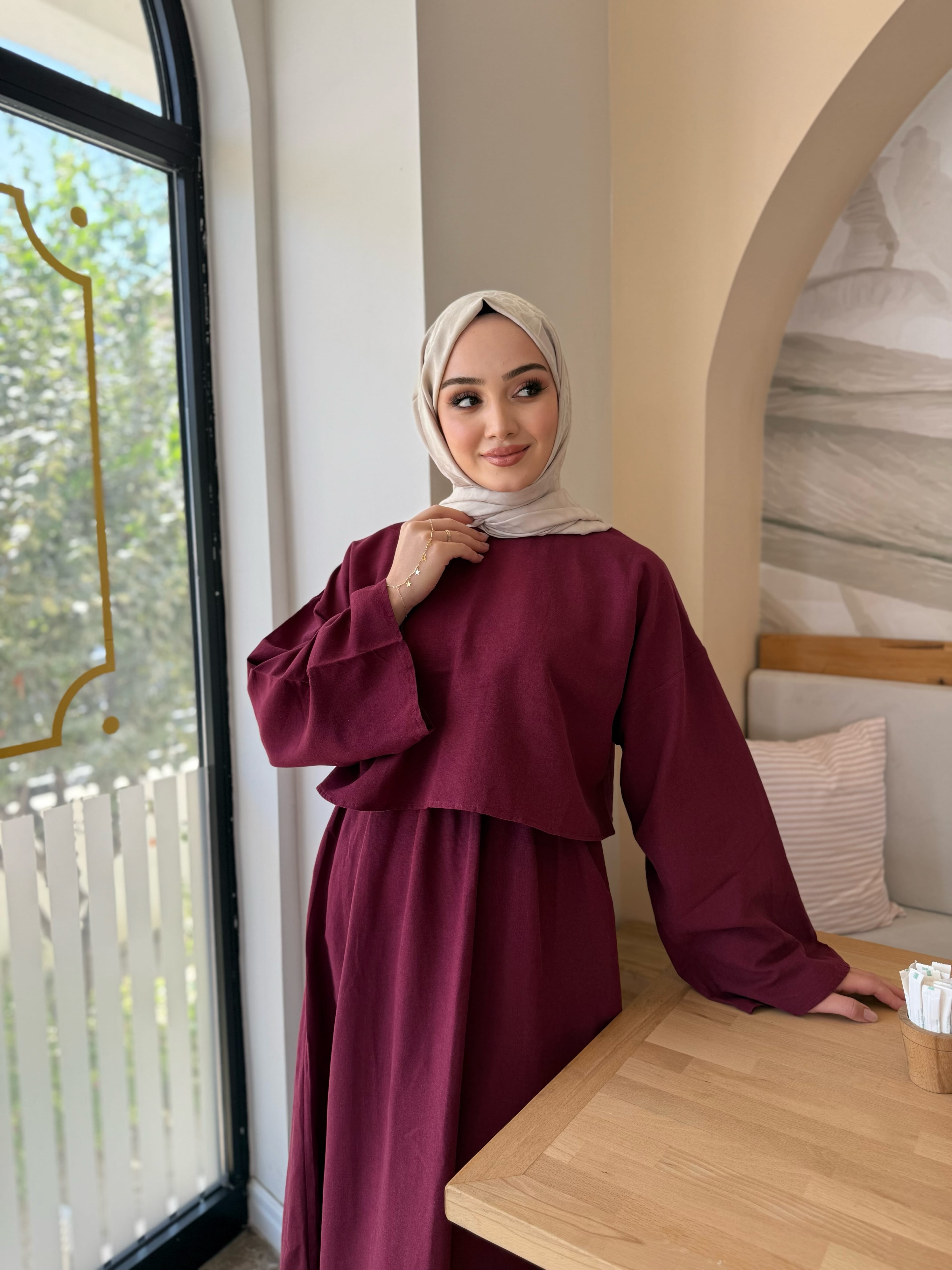 Bordo Liris Keten Takım 