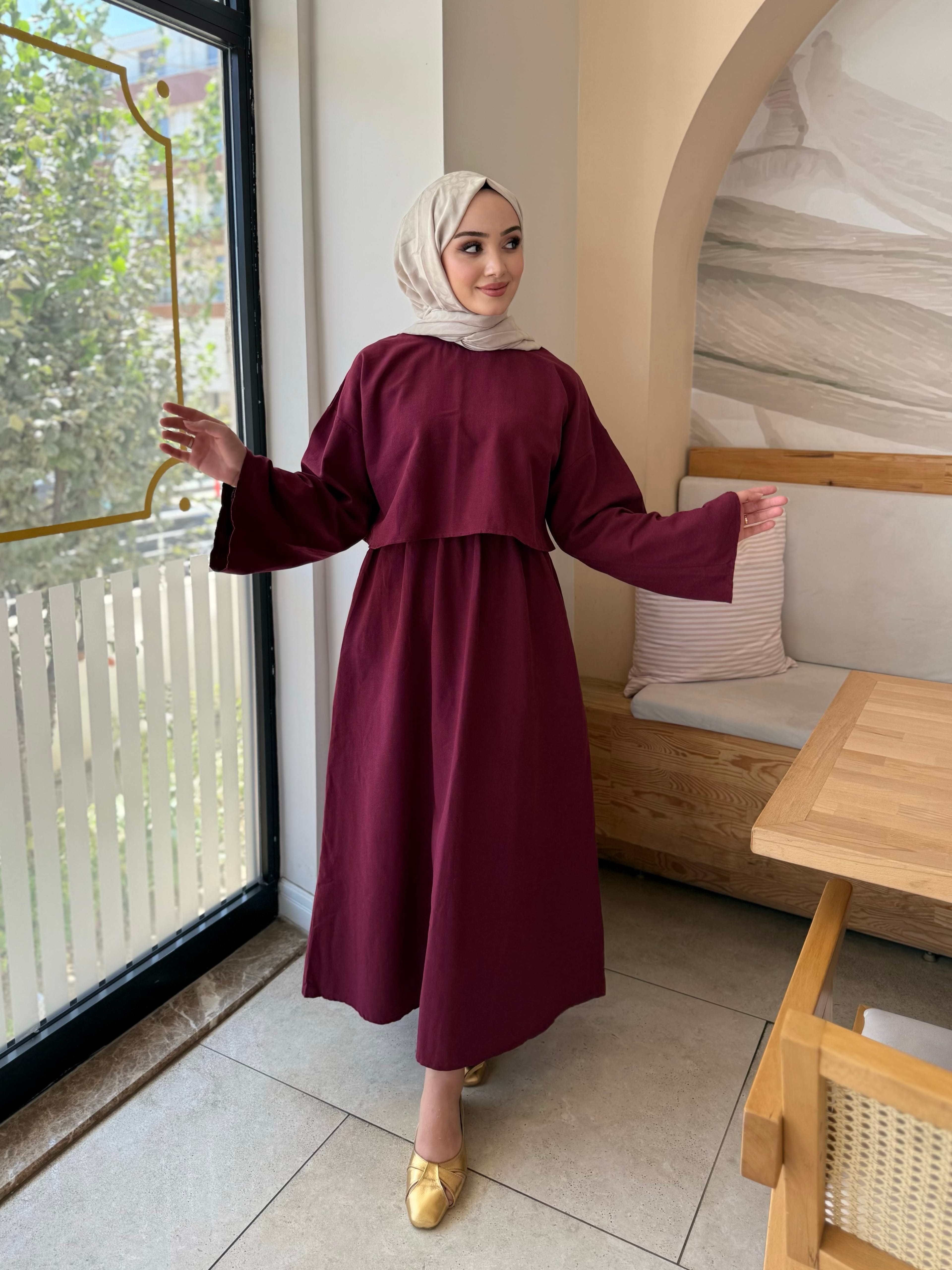Bordo Liris Keten Takım 