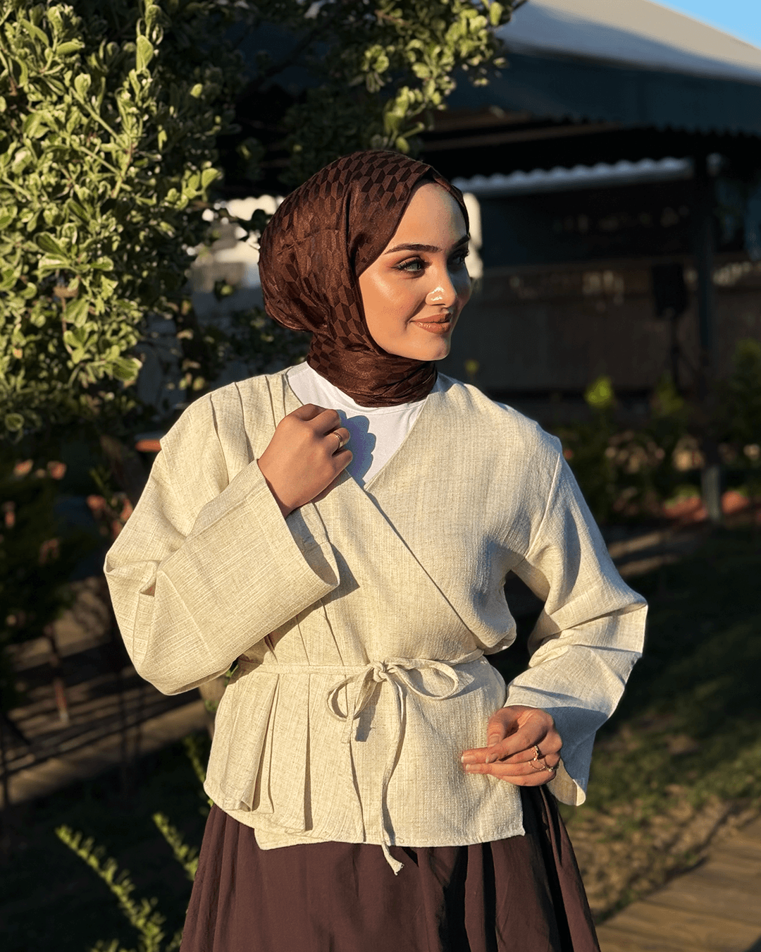Kaelora Pile Detaylı Anvelop Keten Kimono