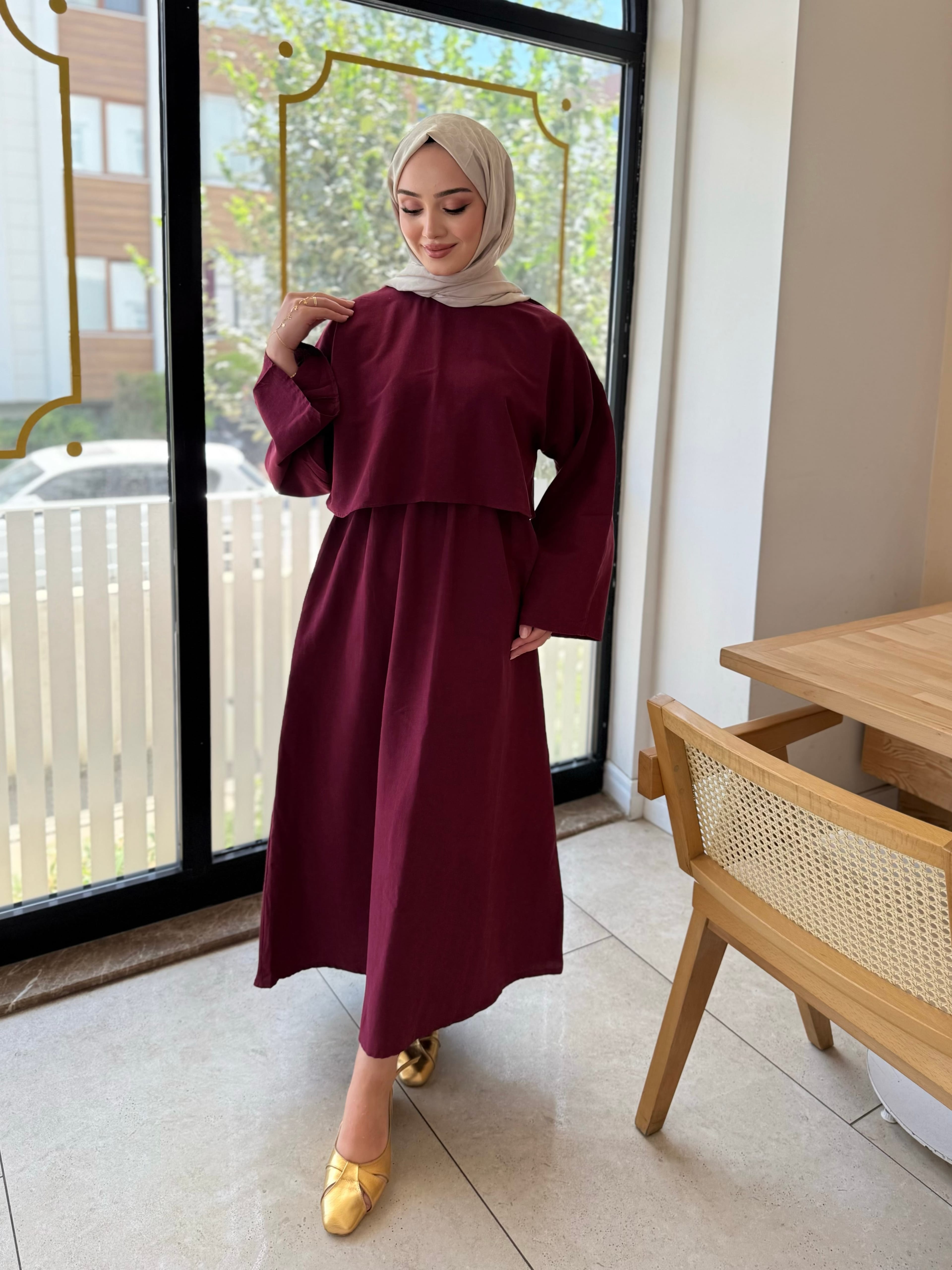 Bordo Liris Keten Takım 