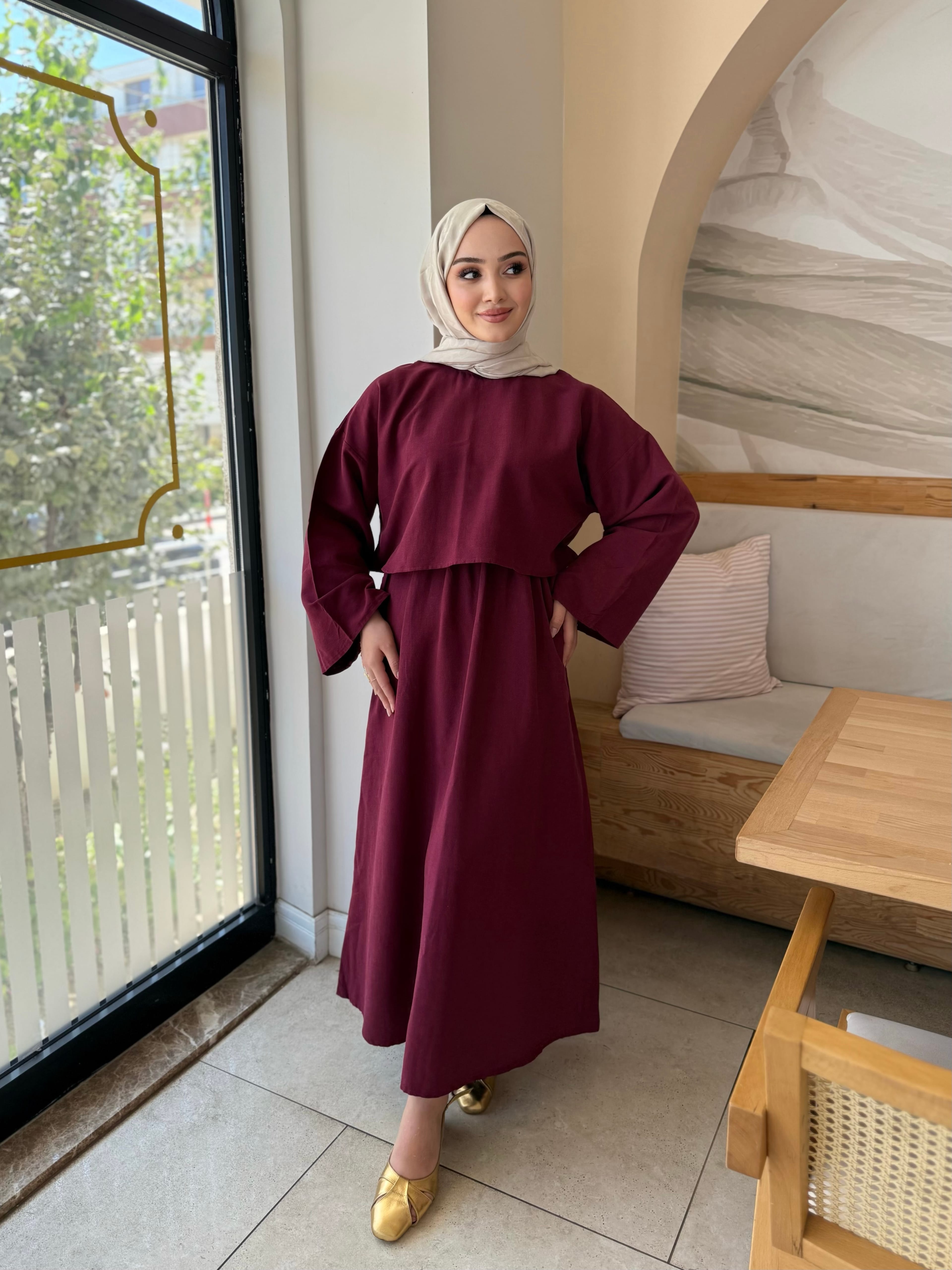 Bordo Liris Keten Takım 