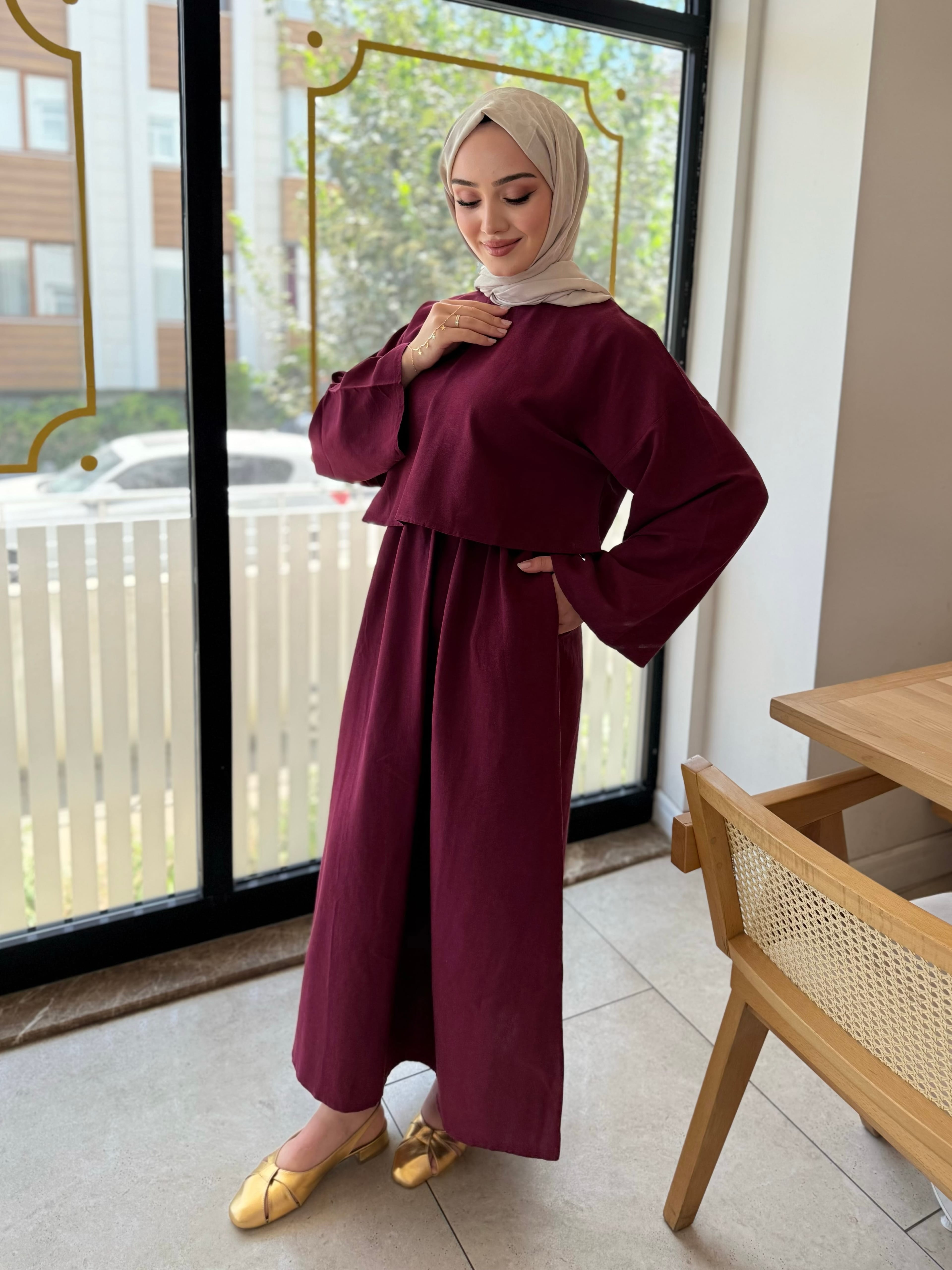 Bordo Liris Keten Takım 