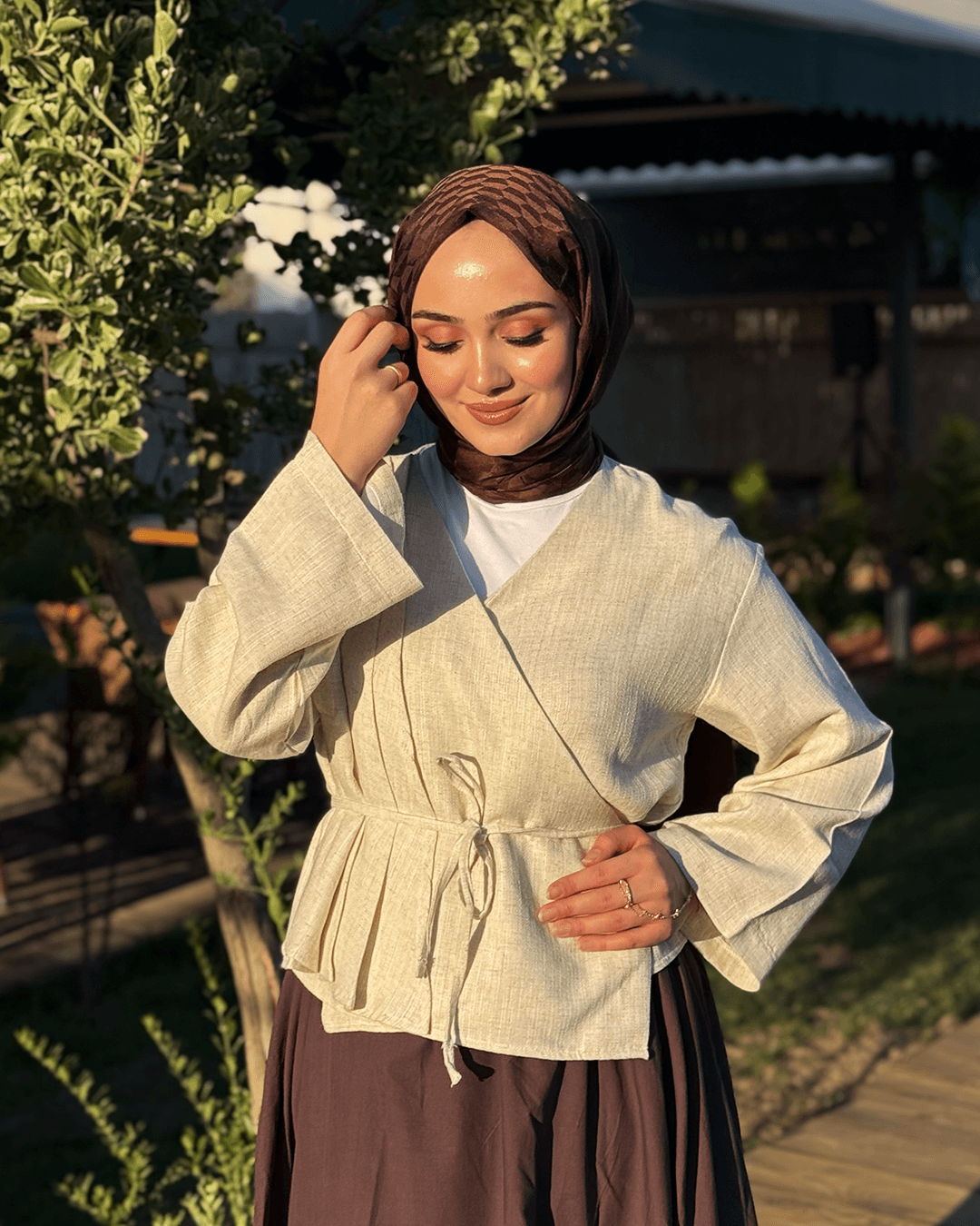 Kaelora Pile Detaylı Anvelop Keten Kimono