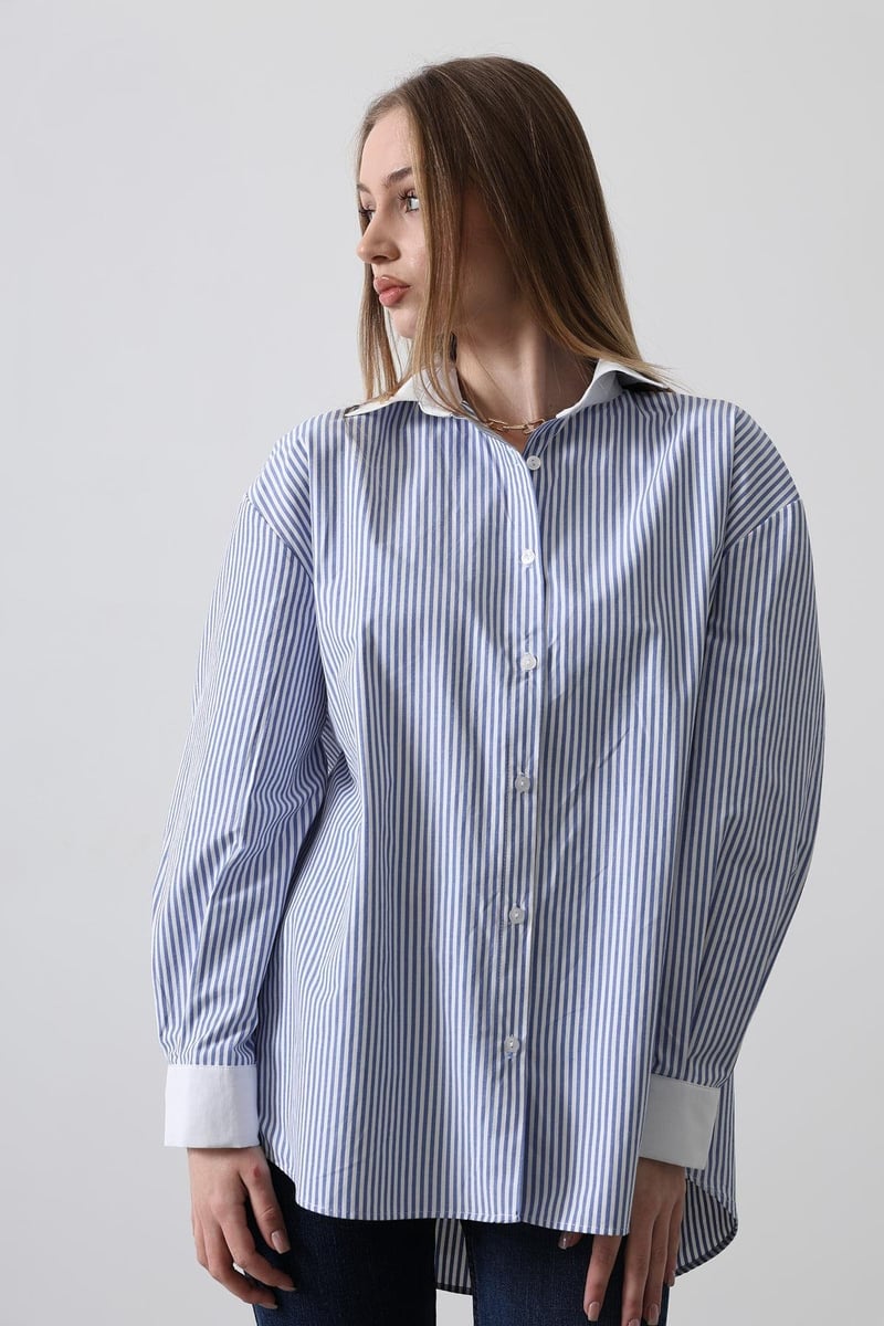 Mavi Renk Çizgili Gömlek