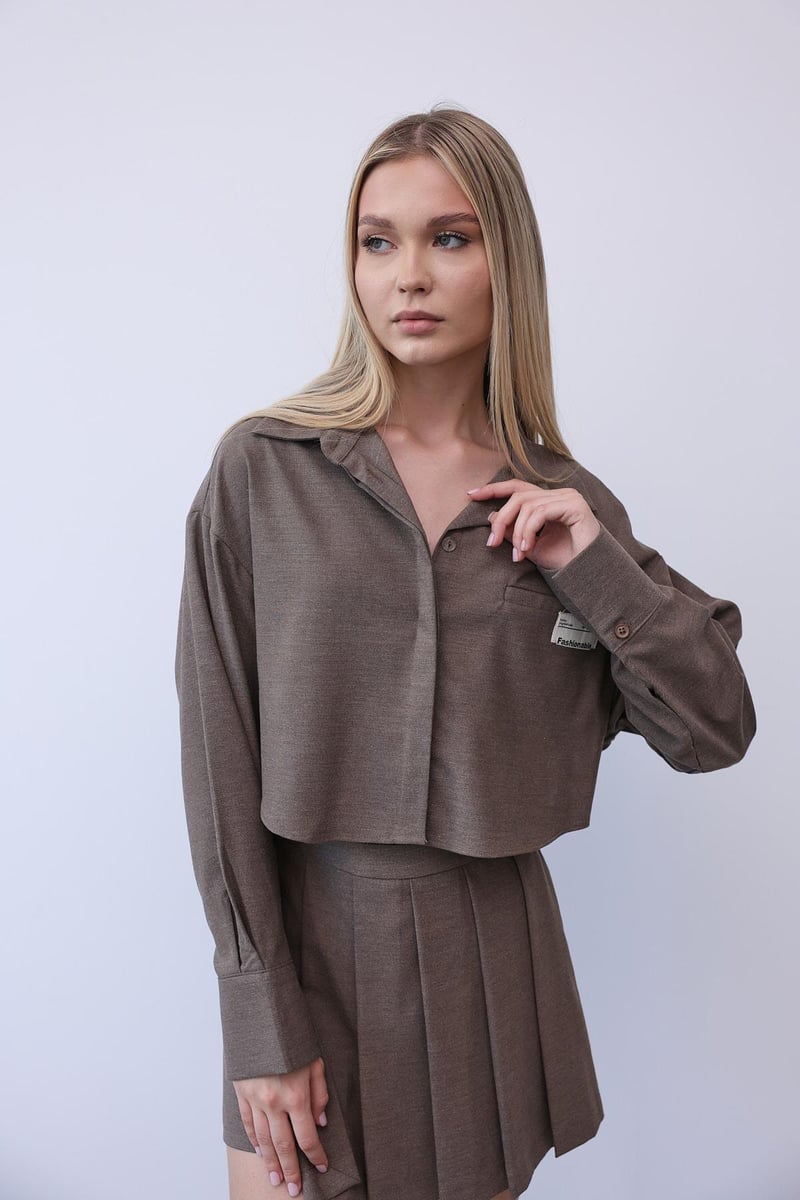 Kahve Gömlek Şort Etek Takım