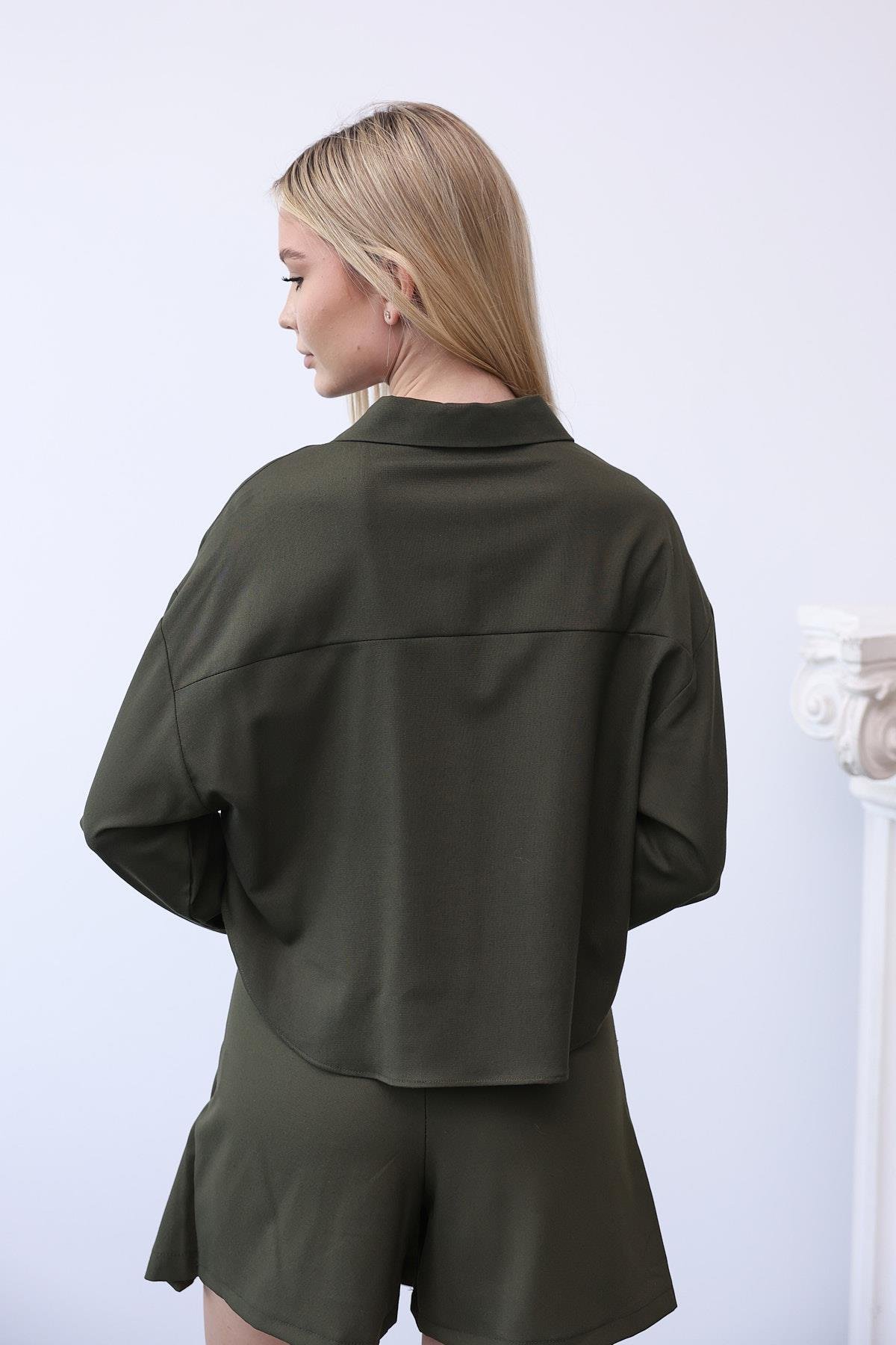 Haki Renk Gömlek Şort Etek Takım