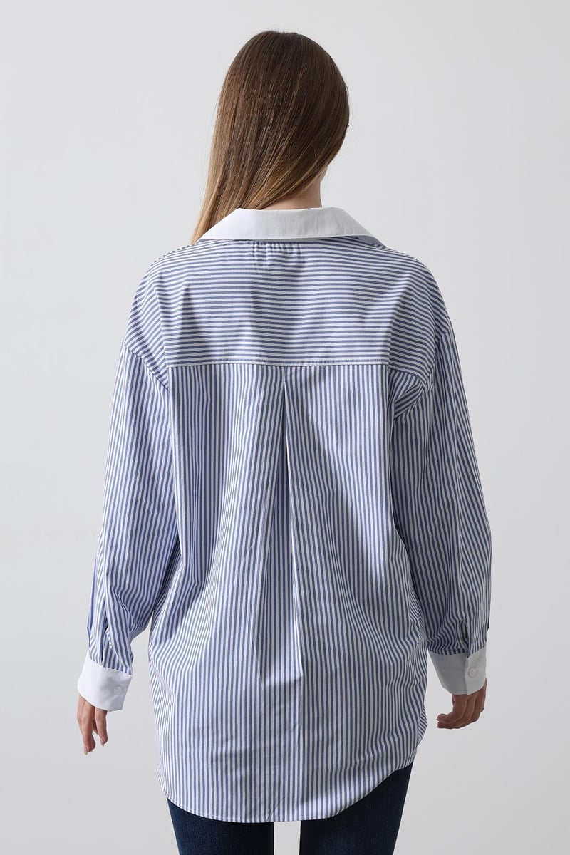 Mavi Renk Çizgili Gömlek
