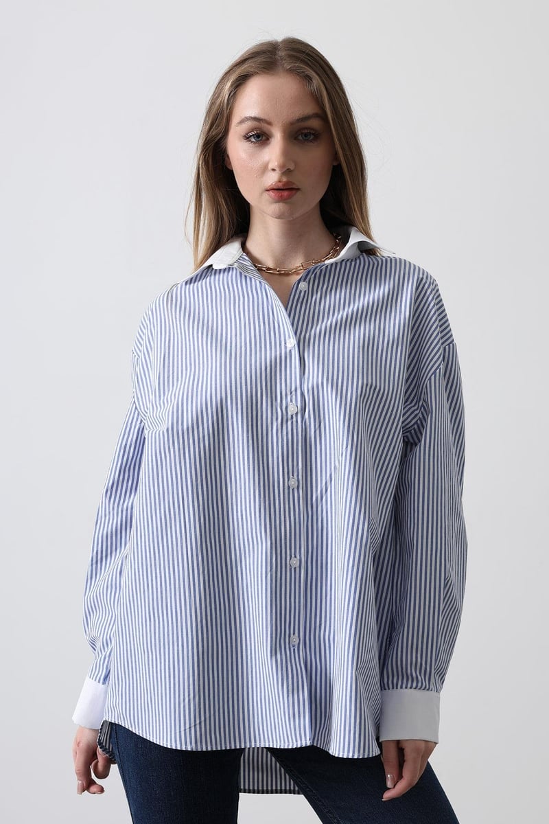 Mavi Renk Çizgili Gömlek