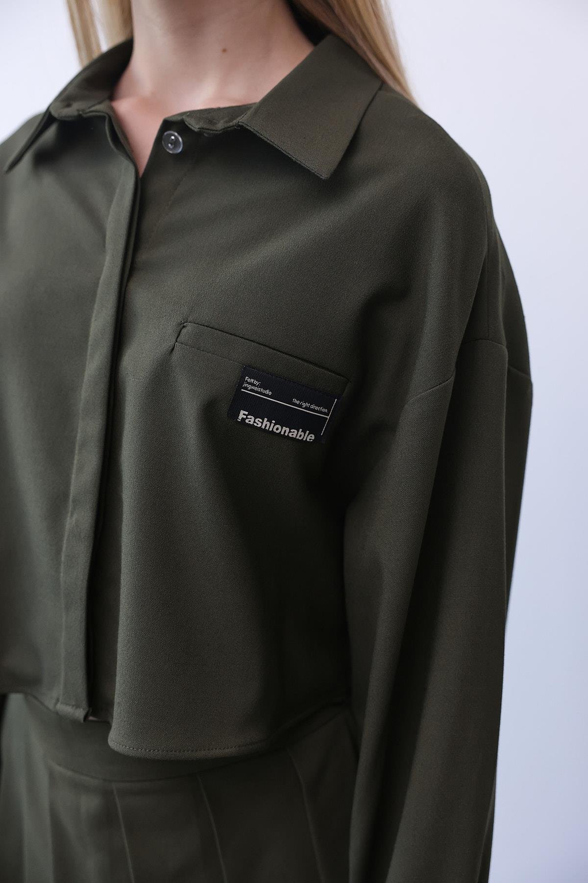 Haki Renk Gömlek Şort Etek Takım