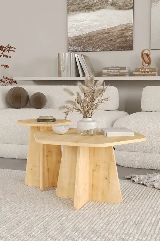 HEXA 2 li Orta Sehpa Seti, Bohem Yan Sehpa, İskandinav Stili 72 cm - 40 cm