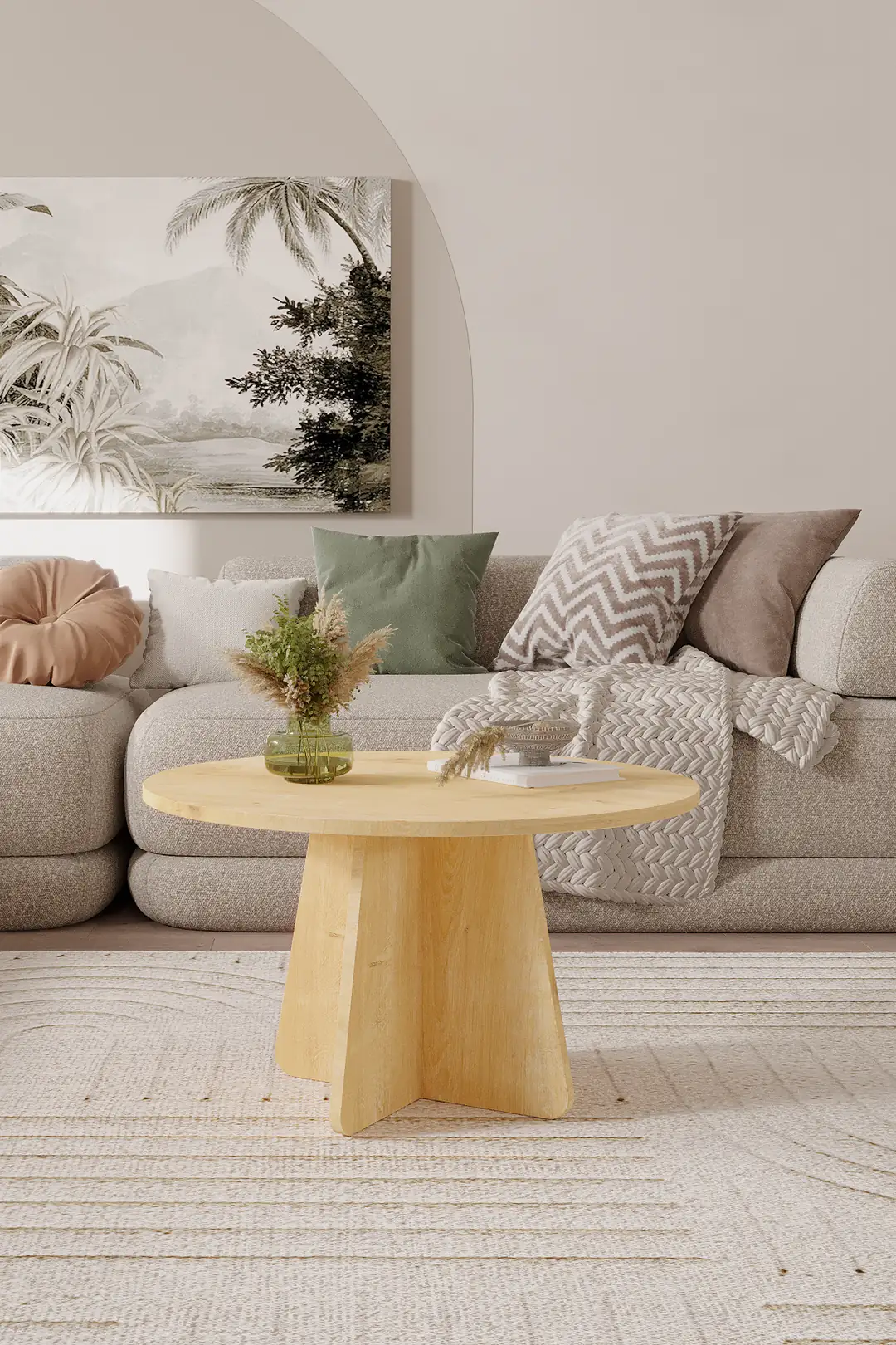 NORD Orta Sehpa 72 cm, İskandinav Orta Sehpa, Bohem, Yuvarlak - Safir Meşe — görsel 5