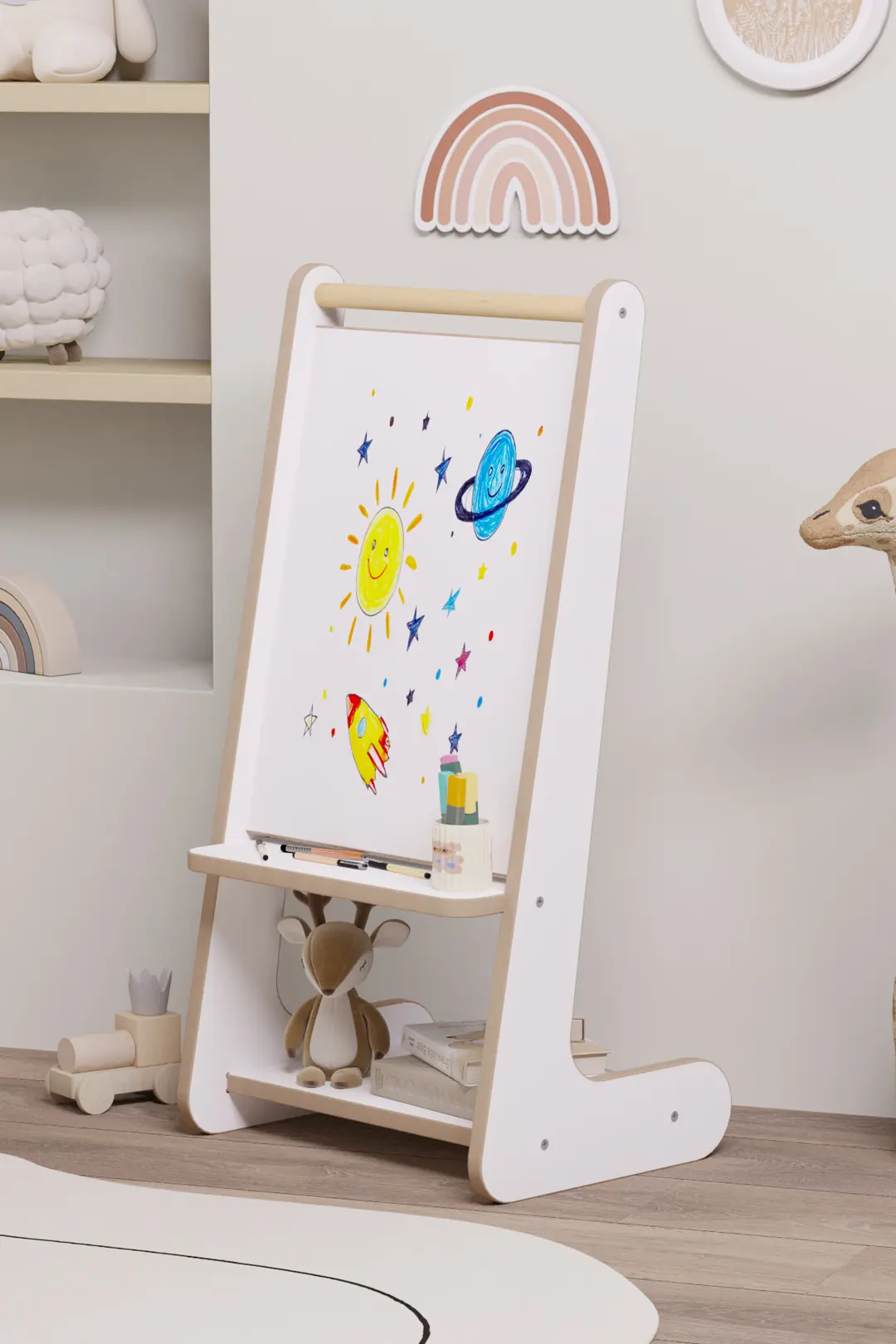 Montessori Kitaplıklı Yazı Tahtası - Beyaz — görsel 3