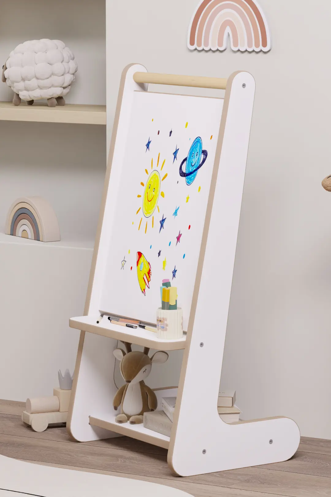 Montessori Kitaplıklı Yazı Tahtası - Beyaz — görsel 4