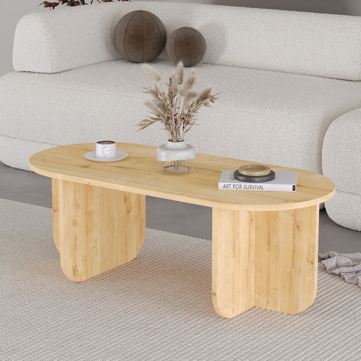 ELO Oval Orta Sehpa, Iskandinav Stil, Bohem, 110x50 cm - Safir Meşe