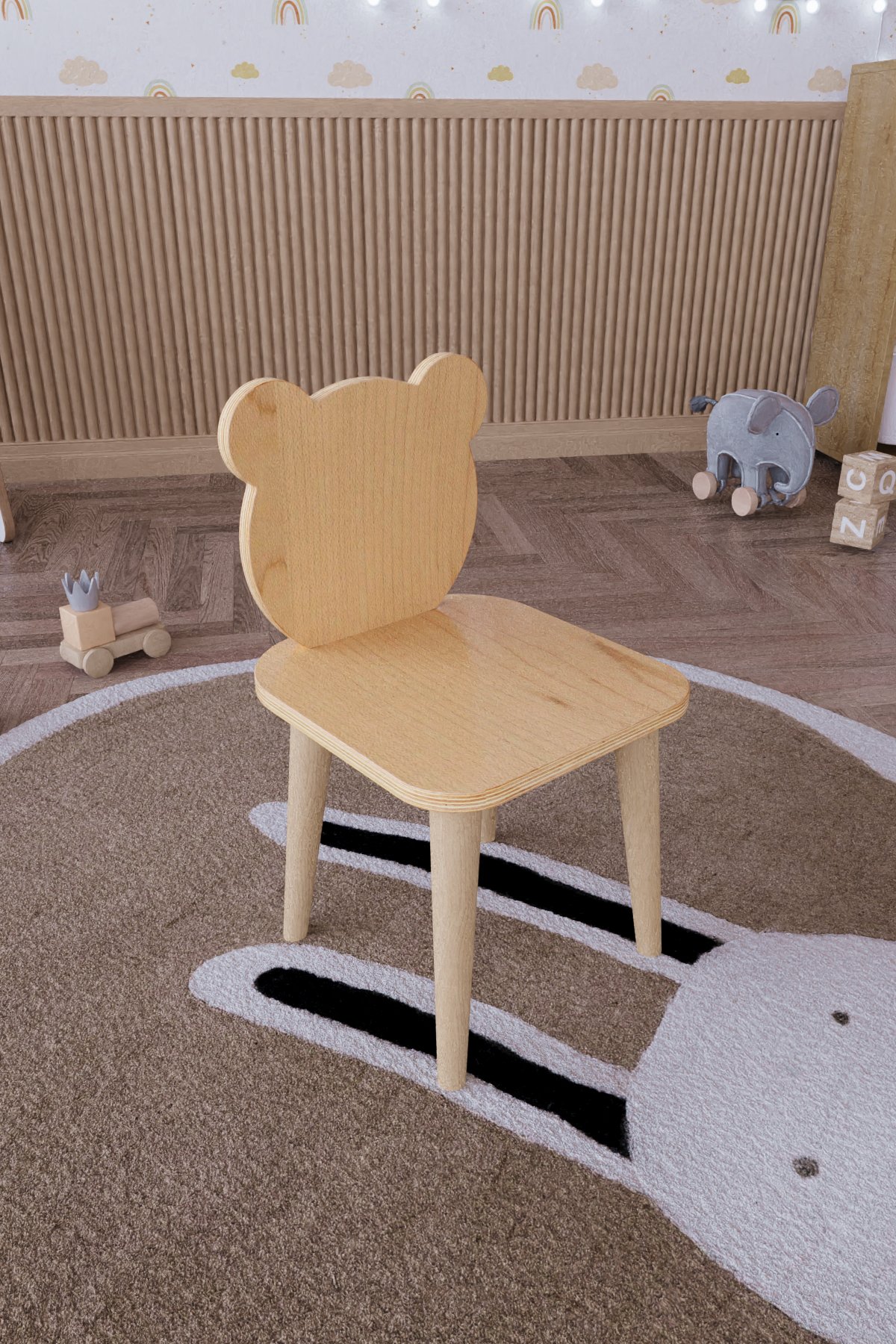 Ahşap Çocuk Sandalyesi 1,5-6 Yaş Panda Model - İki Sandalye