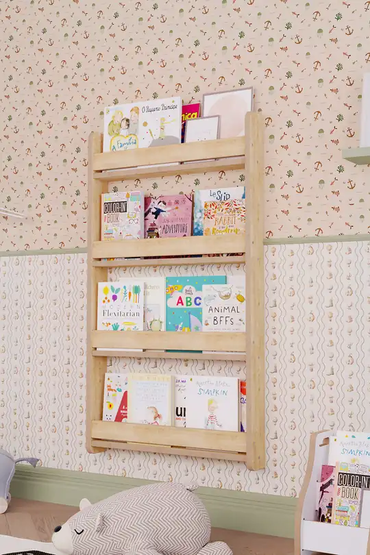 Montessori Dikey Kitaplık 4 Katlı 60x110 cm - Safir Meşe