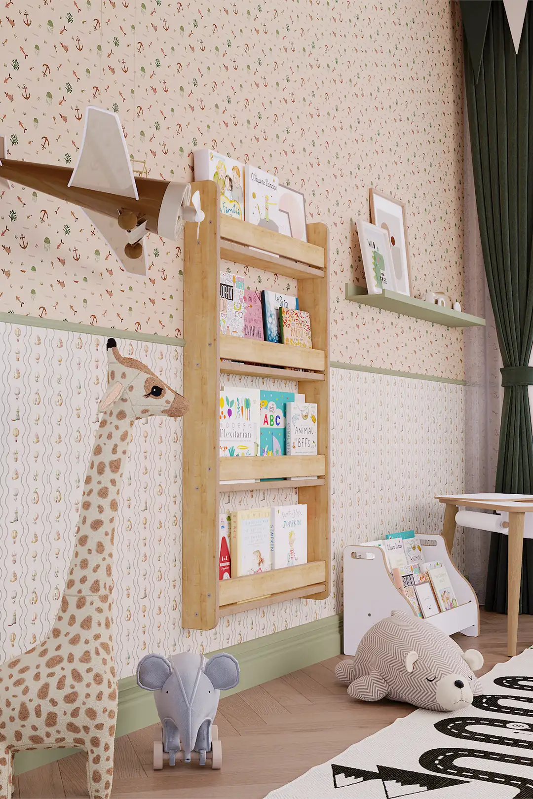 Montessori Dikey Kitaplık 4 Katlı 60x110 cm - Safir Meşe — görsel 6