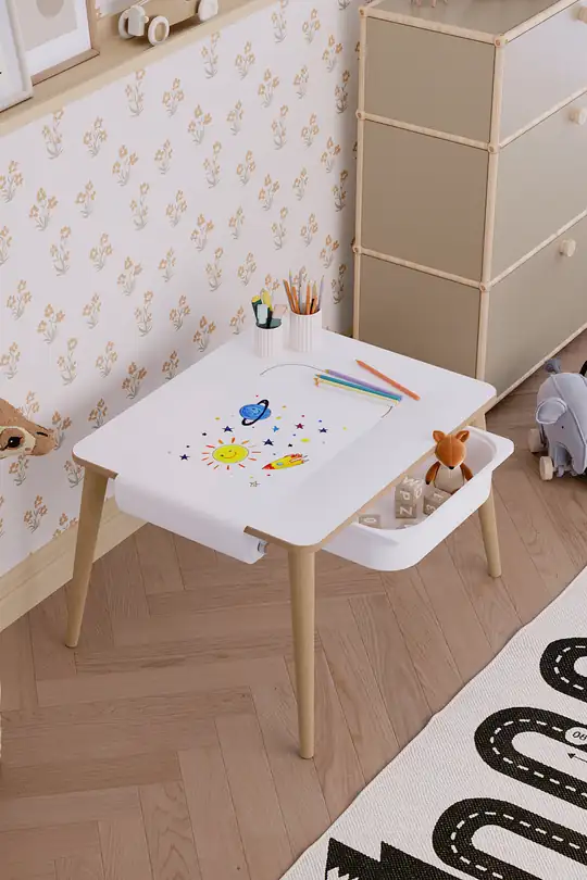 Tek Çekmeceli Aktivite Masası Rulo Resim Kağıtlı - Masa + Rulo Seti