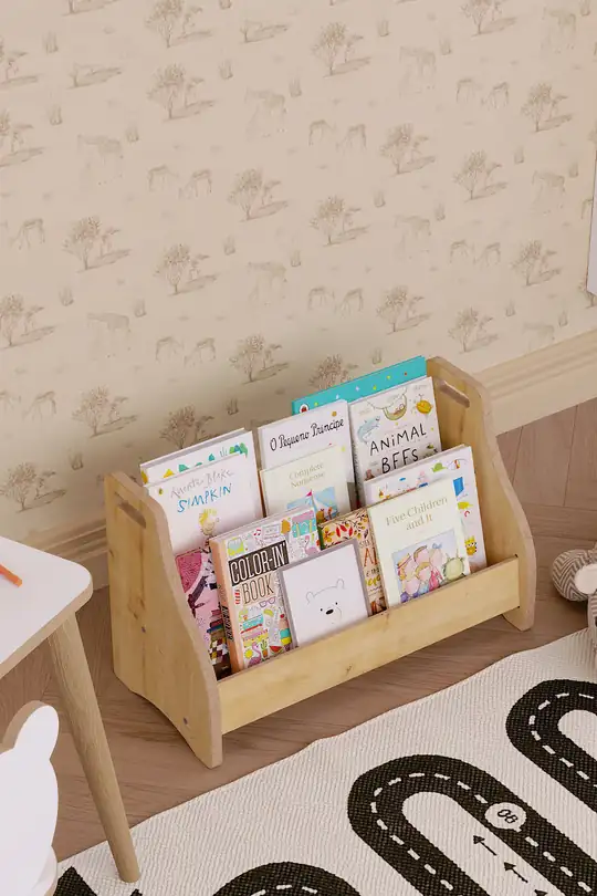 Montessori Zemin Kitaplık 2 Raflı - Safir Meşe