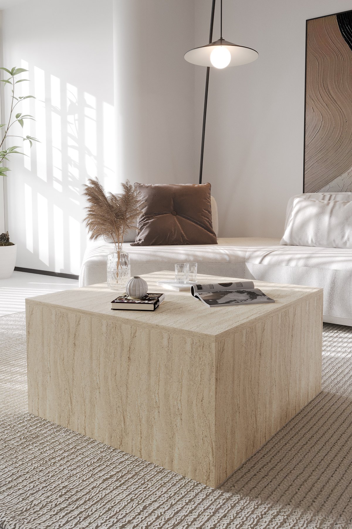 BLOK Orta Sehpa 72x72 cm İskandinav Stili - Traverten