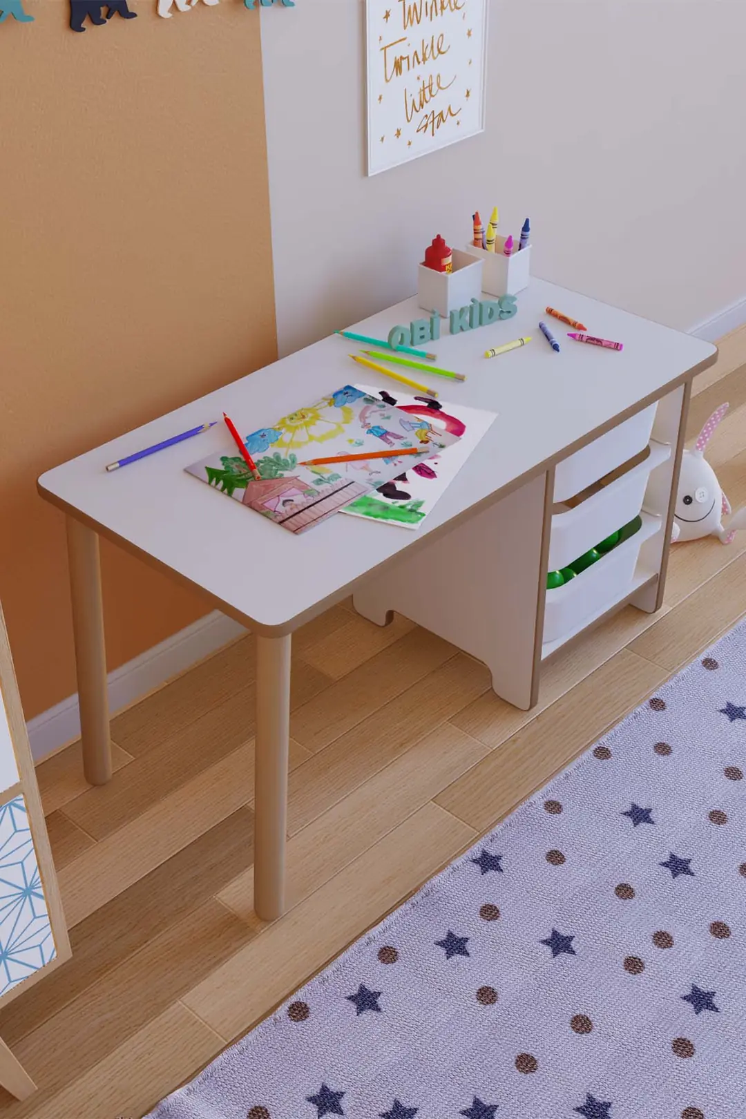 Oyun & Aktivite Masası 90x45 cm Oyuncak Dolabı 3 Sepetli Çocuk Çalışma Masası Oyun Masası - Beyaz - Beyaz — görsel 3