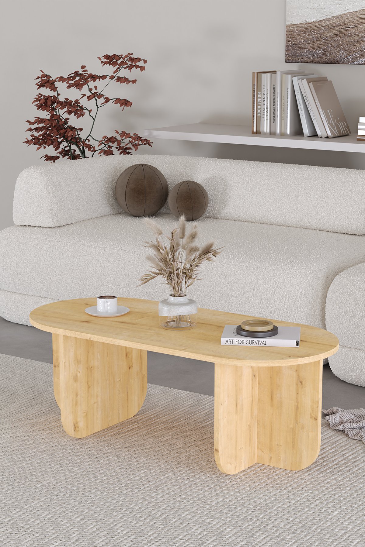 ELO Oval Orta Sehpa, Iskandinav Stil, Bohem, 110x50 cm - Safir Meşe